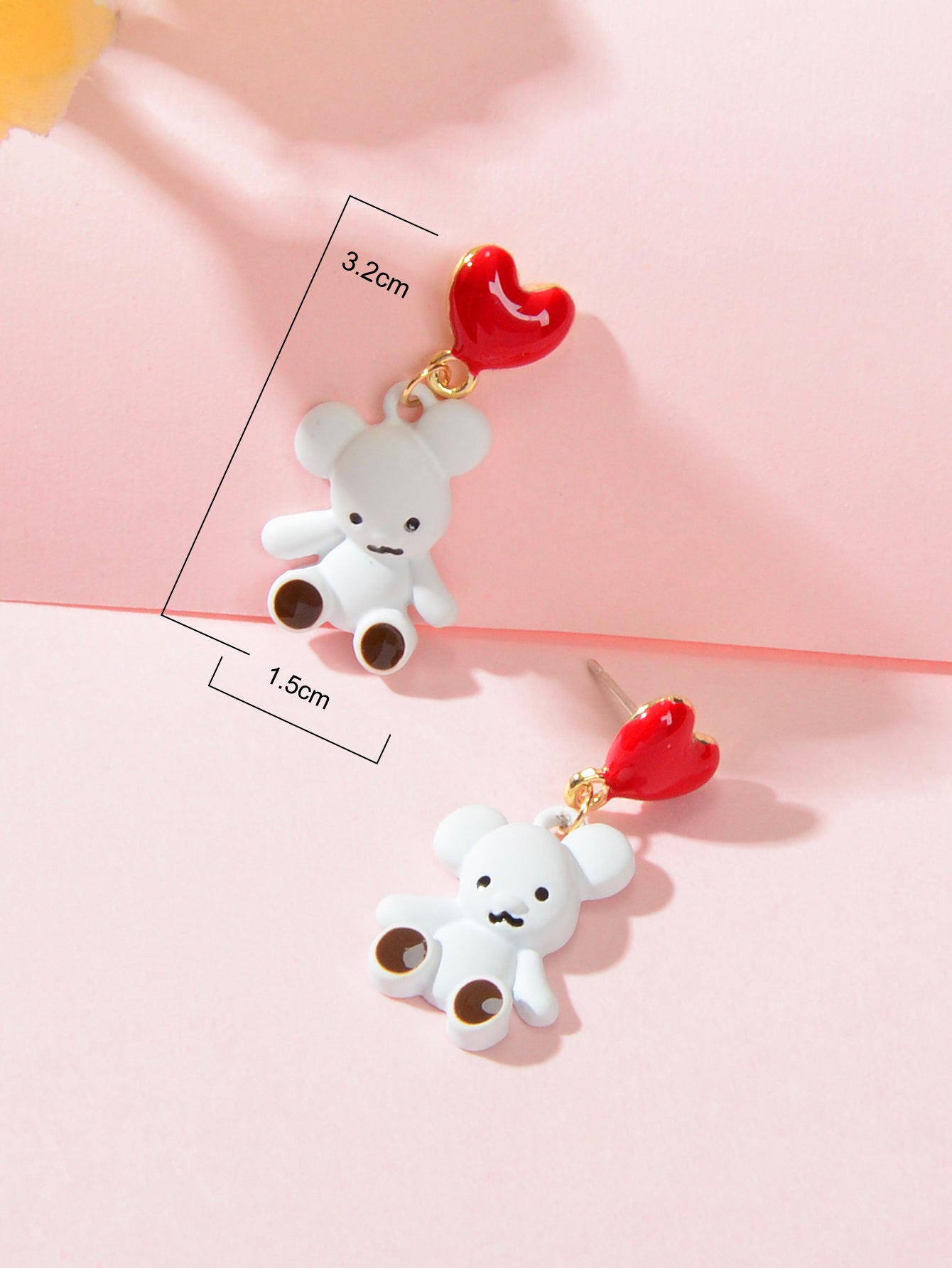 Cute Cartoon Red Love Heart White Bear Funny Stud Earrings Perfect as a Gift-3