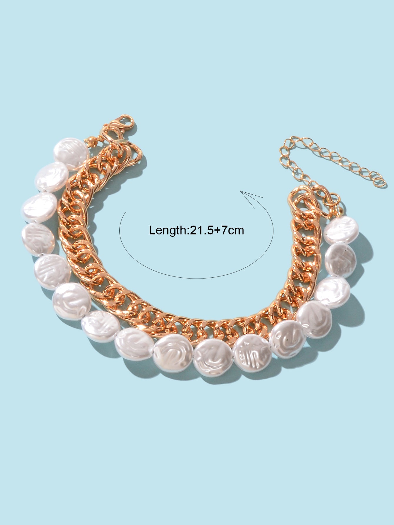 Round Imitation Pearl Crude Gold Chain Layer Barefoot Beach Anklet Foot Jewelry-3