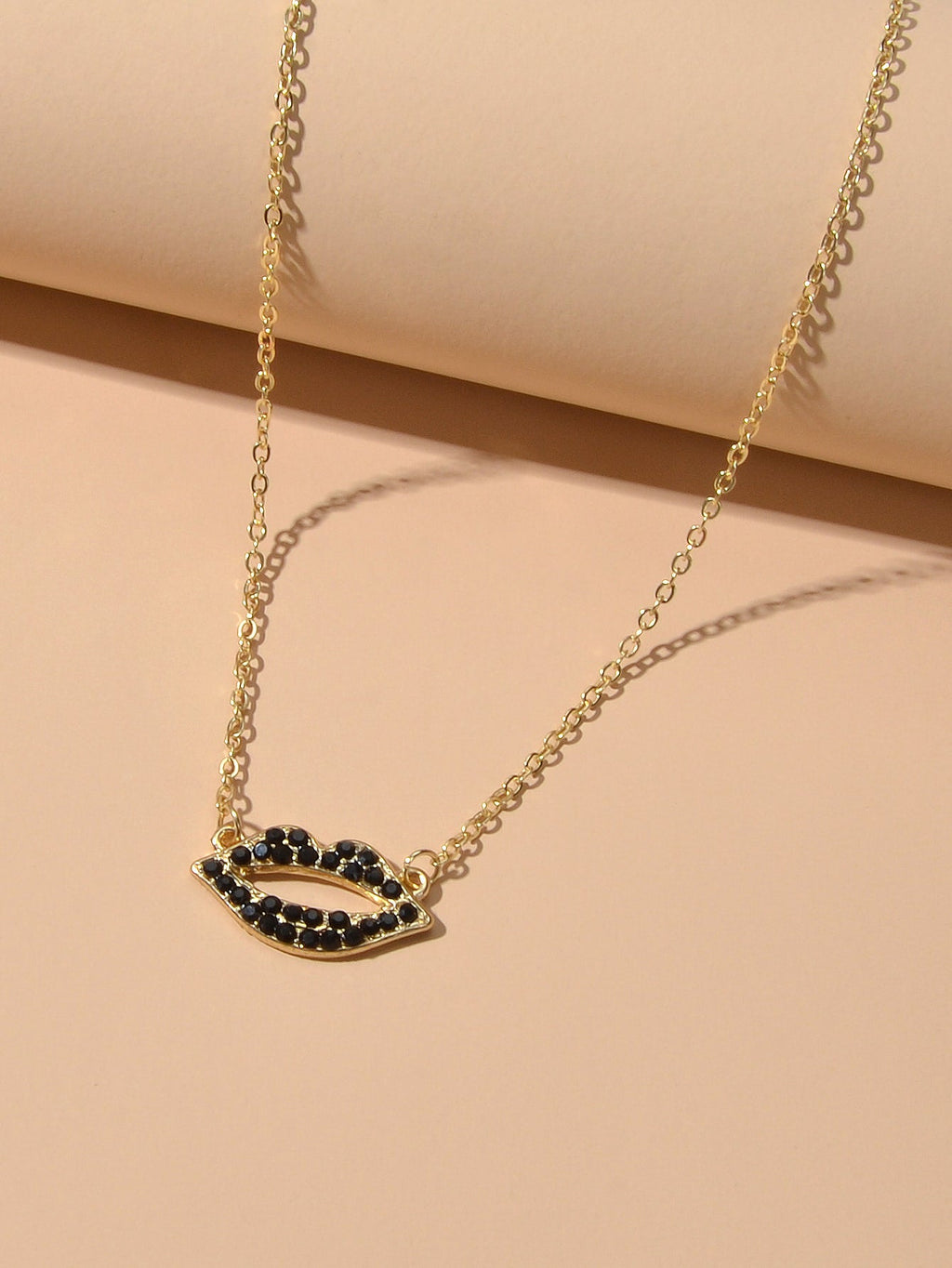 Gift Jewellery Valentine's Day Gold Chain Rhinestone Love Lips Pendant Necklace
