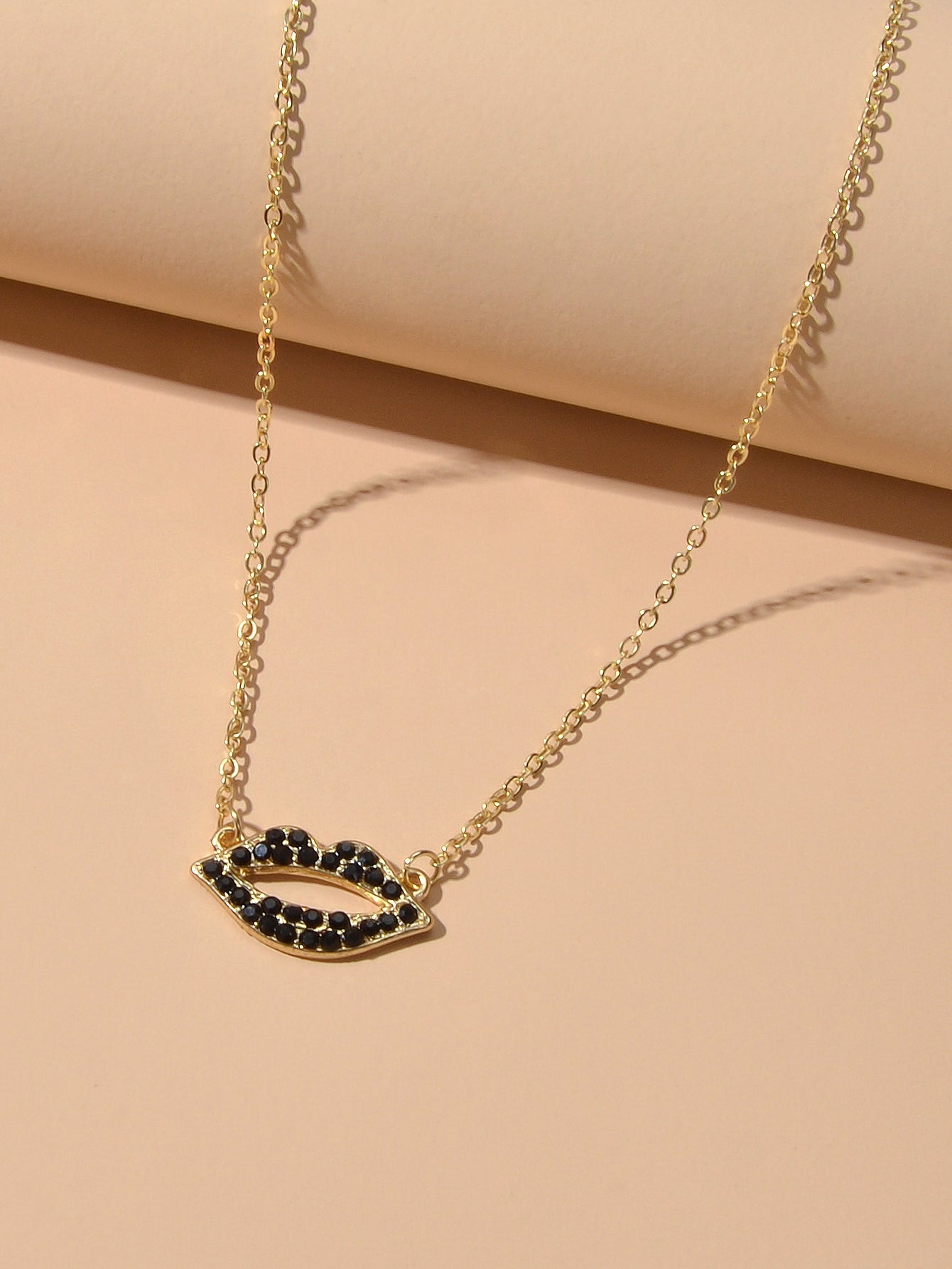 Gift Jewellery Valentine's Day Gold Chain Rhinestone Love Lips Pendant Necklace