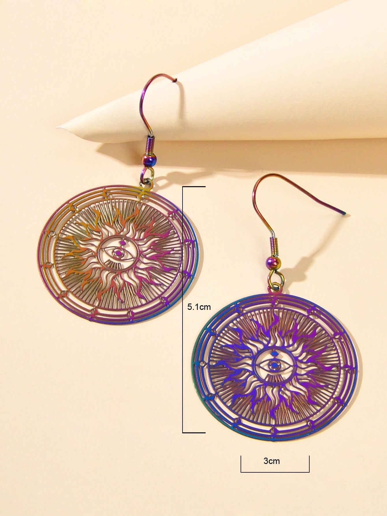 American Indian Ethnic Metal Hollow out Rouns Sun Eye Statement Dangle Earrings-3