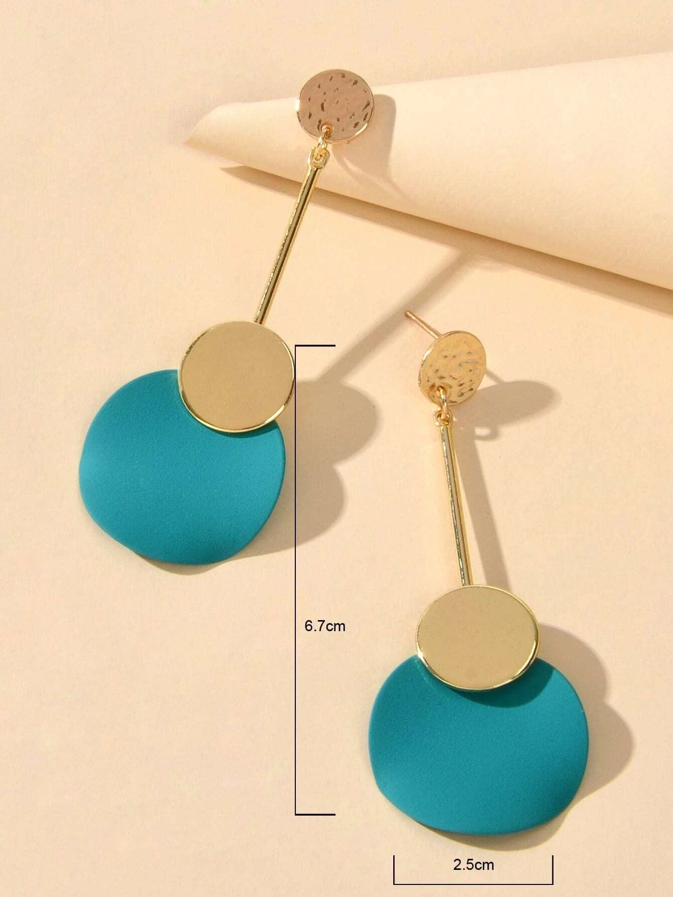 Gold Metal Red Green Geometric Chandelier Pendant Earrings for Women Teens Girls-3