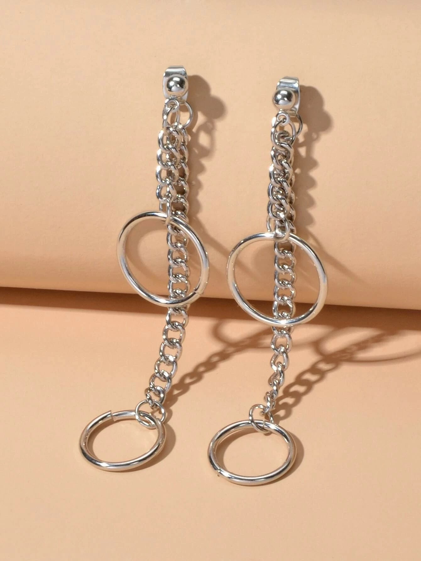 Punk Style Silver Chain Circle Dangle Earrings Ear Jacket Women Teen Accessories-3