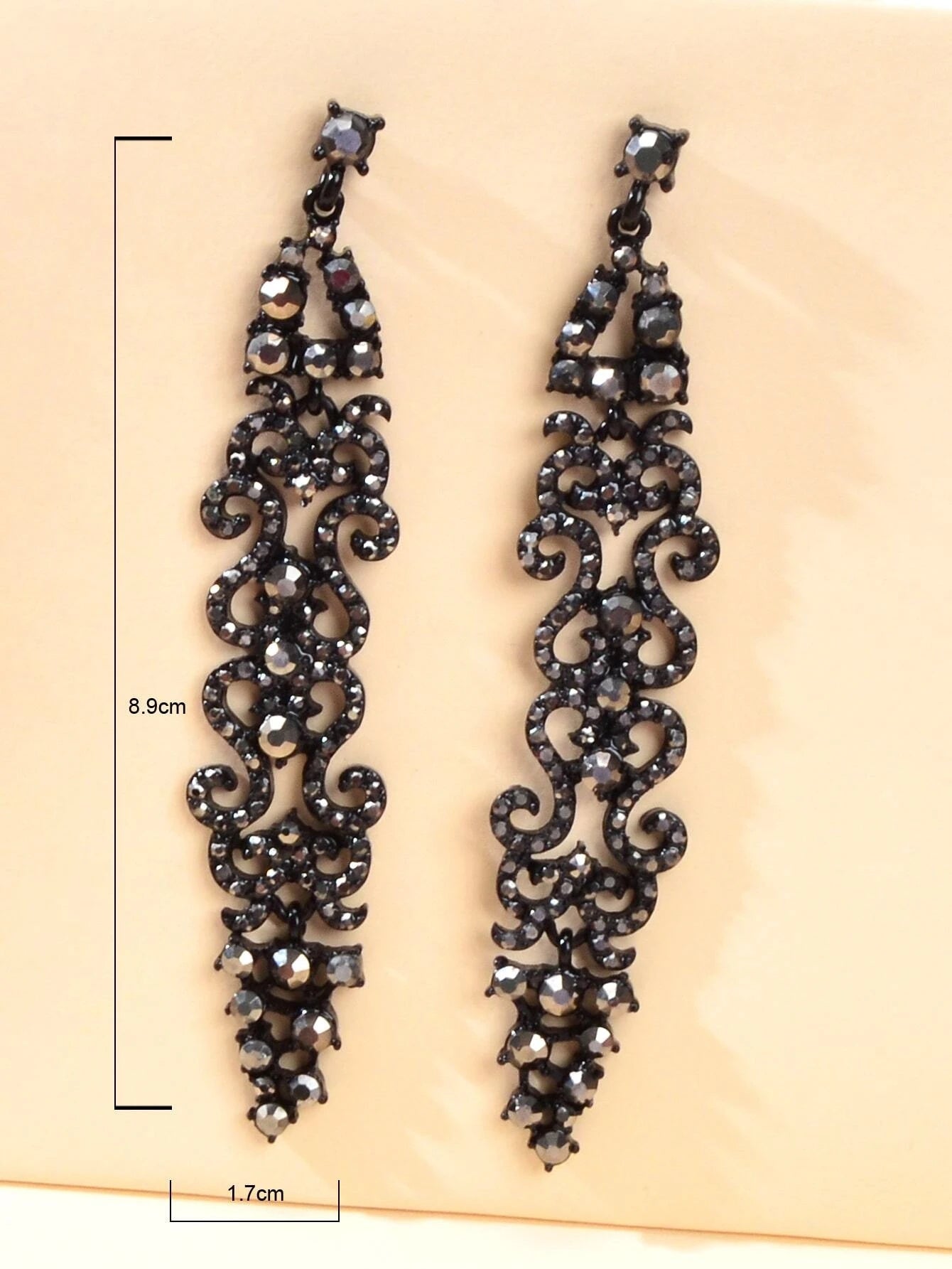 Rhinestone Black Hollow out Long Geometric Vintage Dangle Earrings Punk Jewelry-3