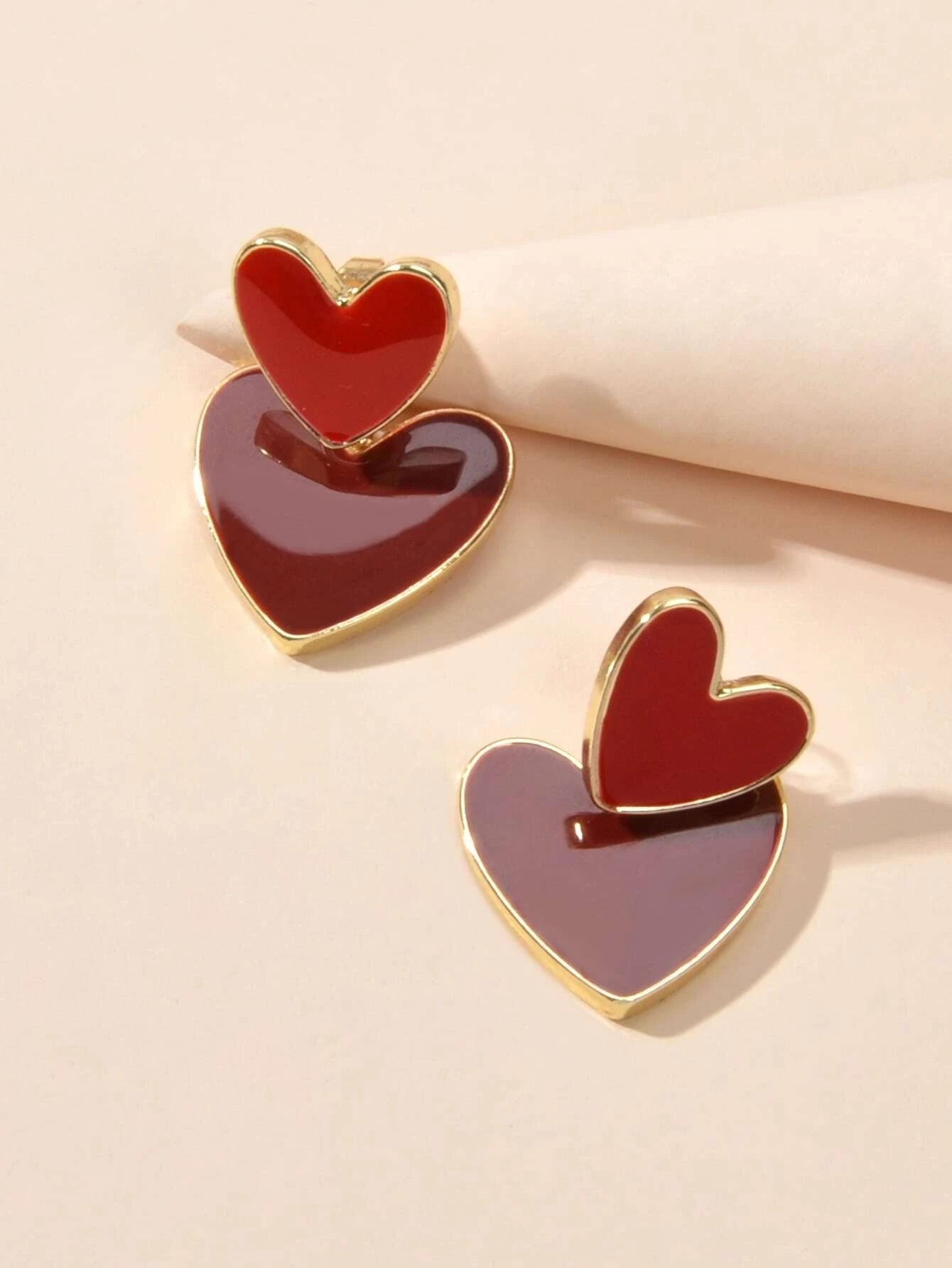 Personality Red Enamel Heart Stud Earrings Women Girls Ear Jacket Dainty Gifts-3