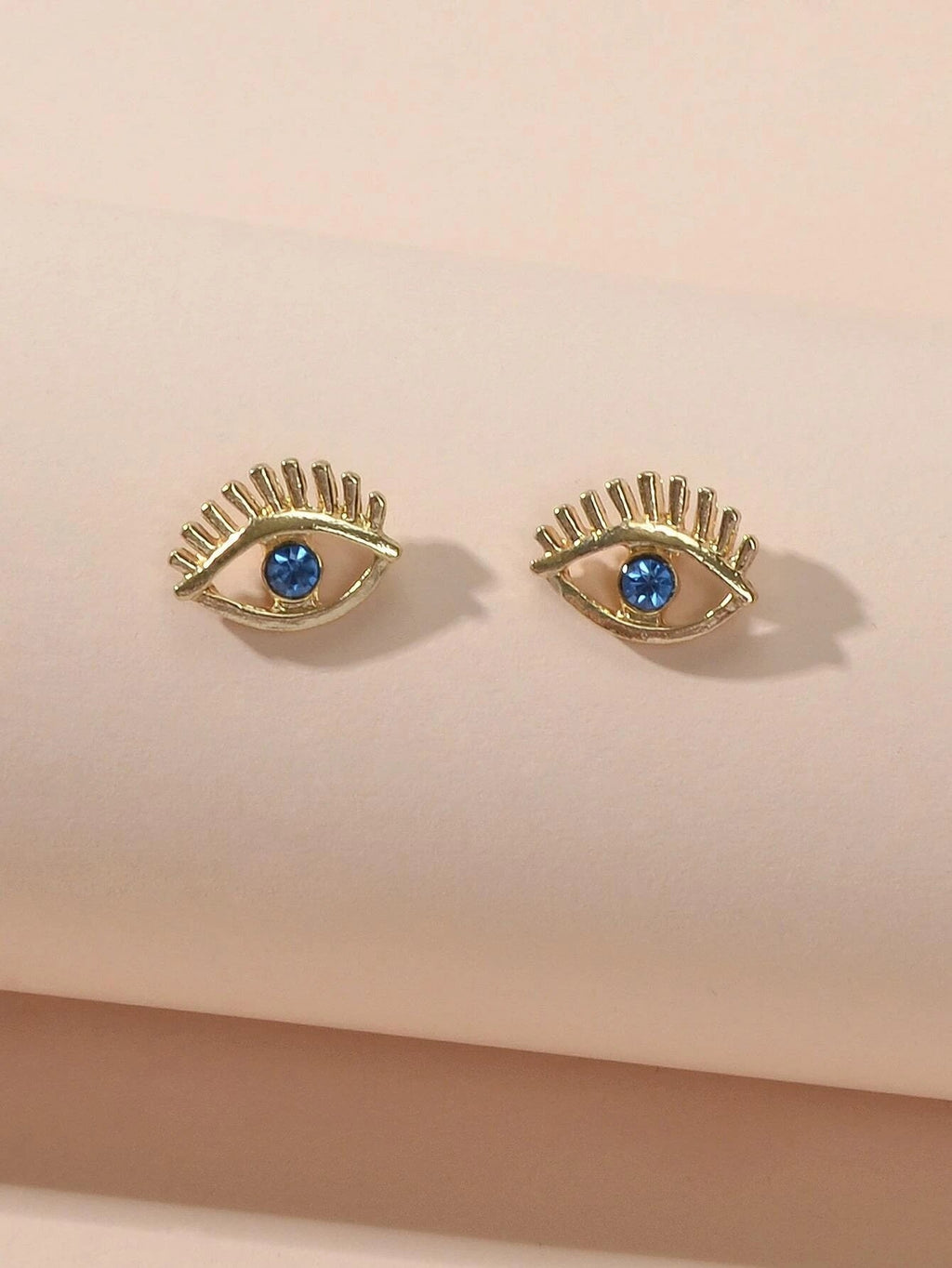 Blue Hotpink Rhinestone Decor Eye Shape Stud Earrings Women Girls Dainty Gifts-3