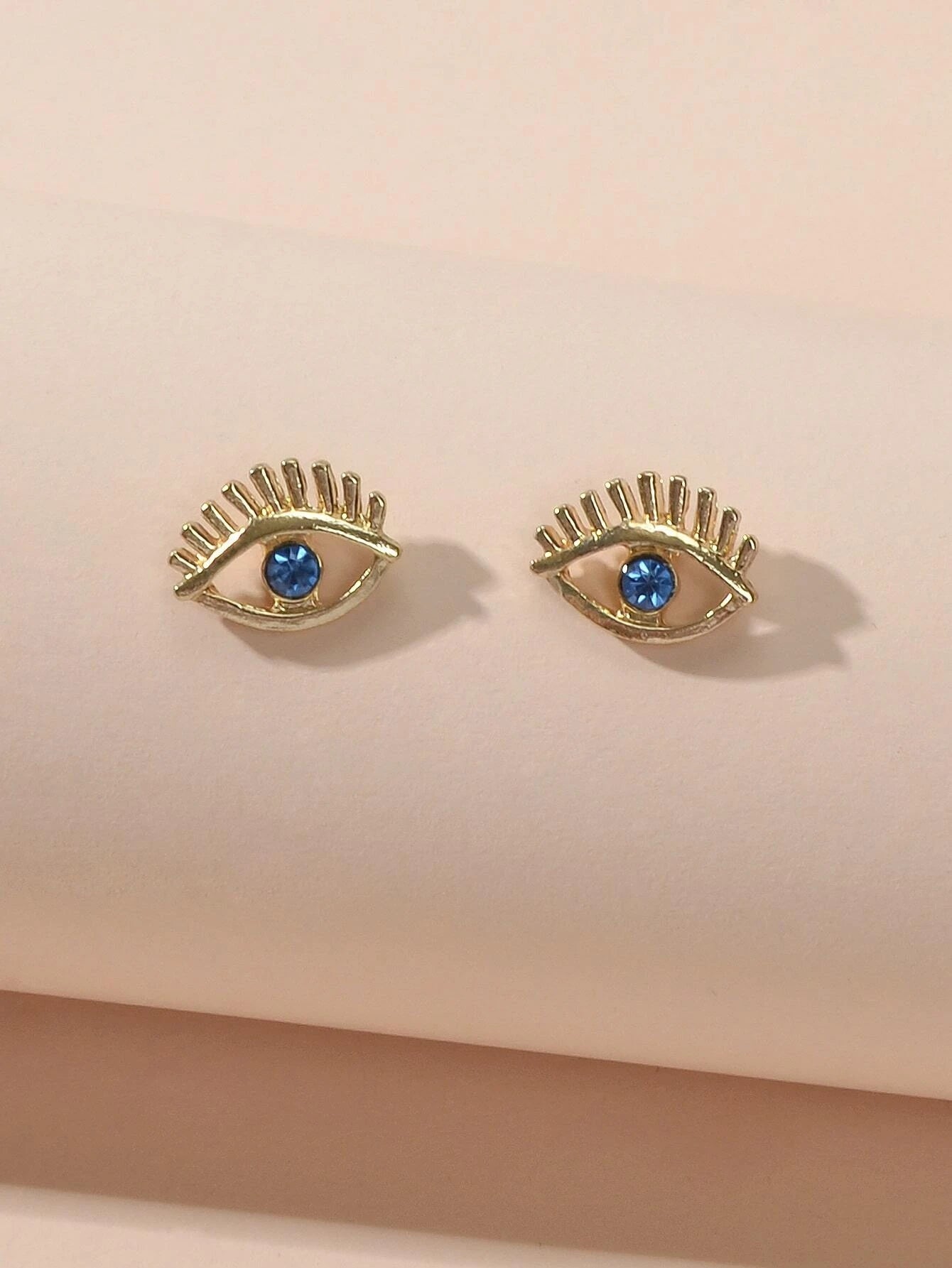 Blue Hotpink Rhinestone Decor Eye Shape Stud Earrings Women Girls Dainty Gifts-3
