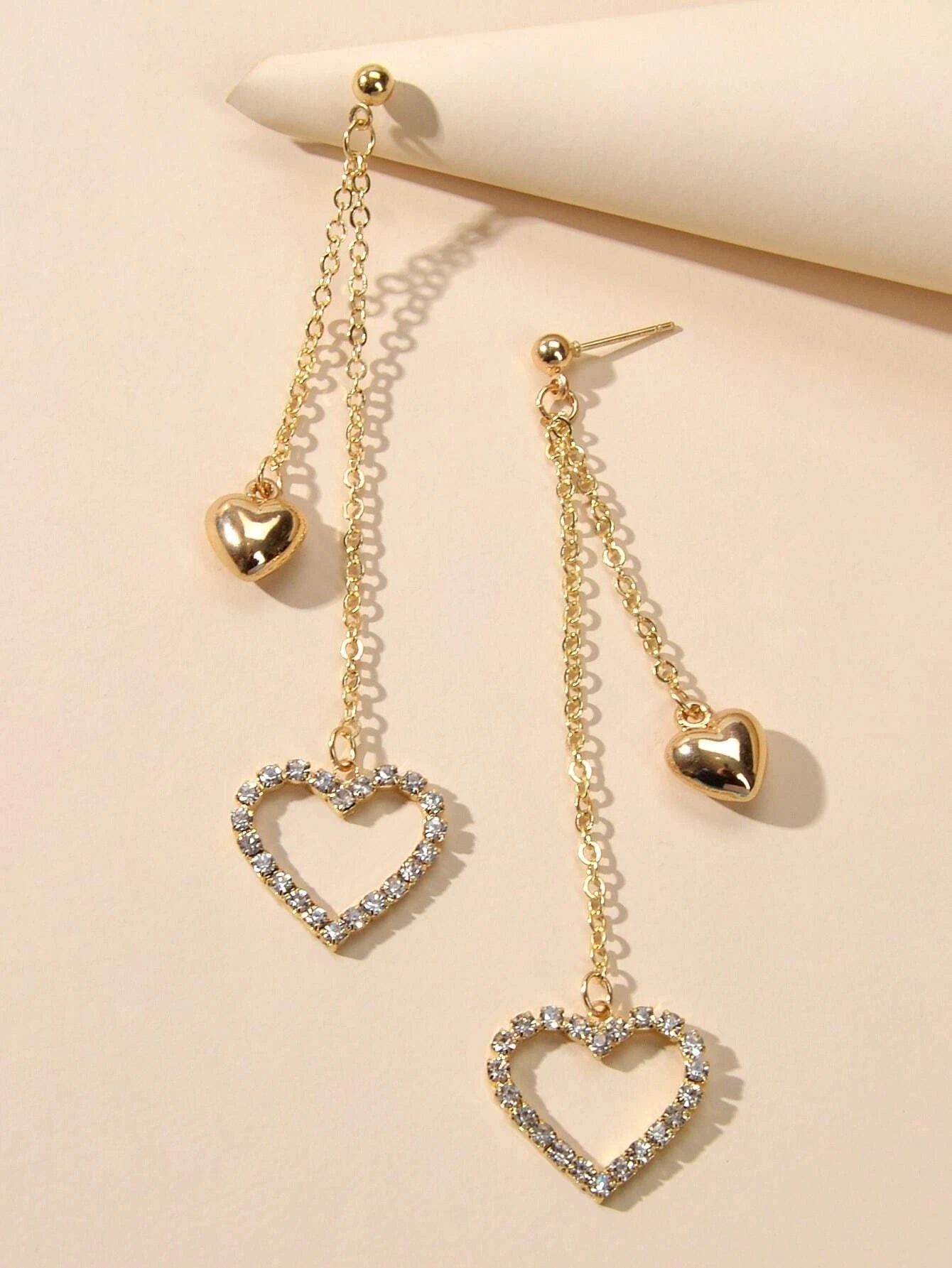 Rhinestone Gold Colour Chain Love Heart Charm Long Tassel Earrings Lover Gift-3