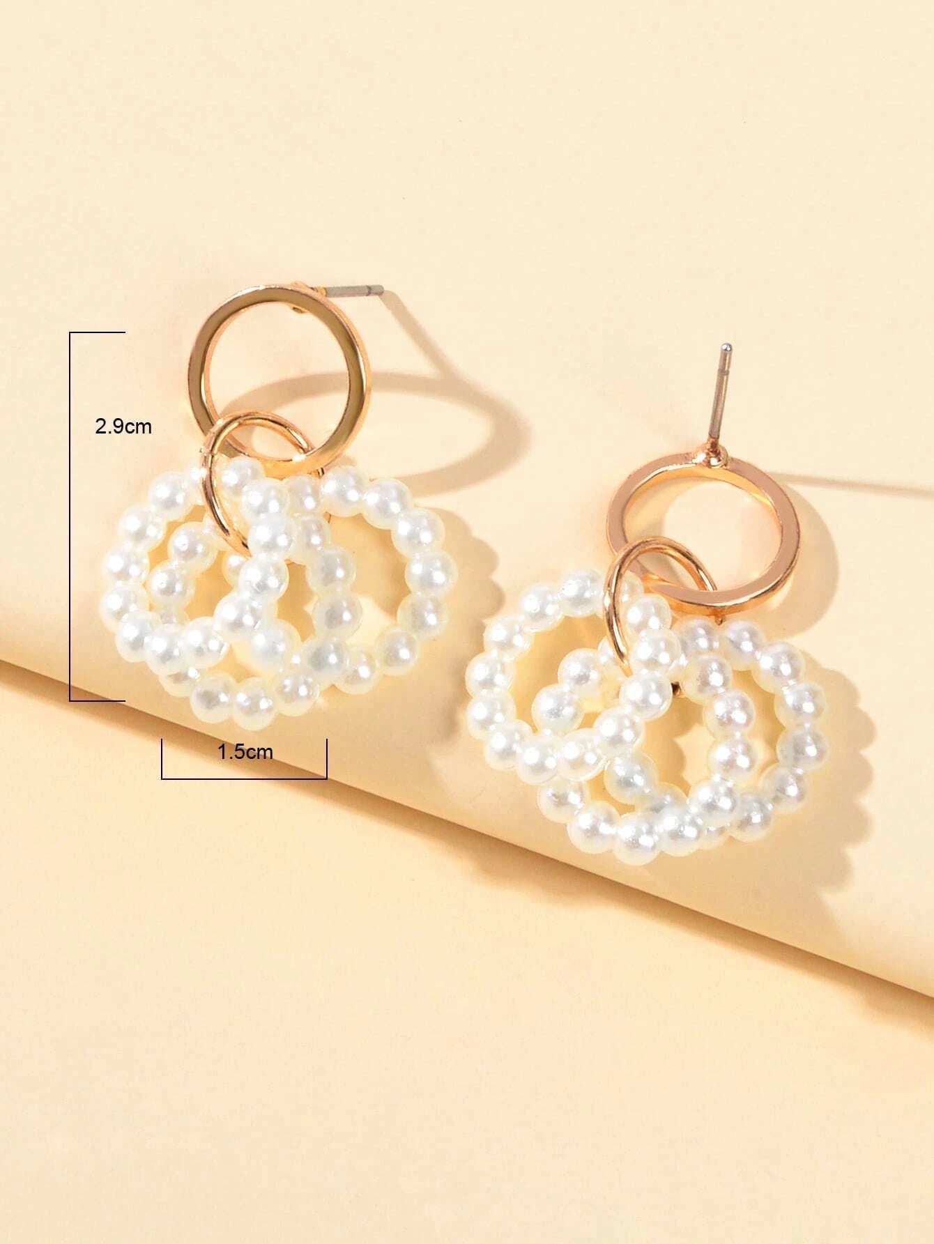 Pearl Decor Circle Dangle Drop Classical Earrings Ladies Girls Teens Hoop Stud-3