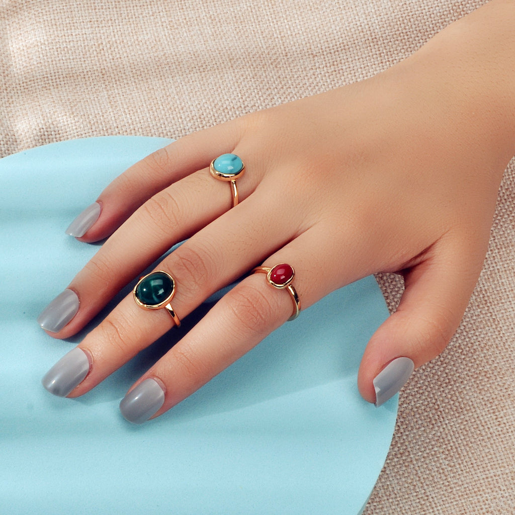 Feelontop 3pcs Tribal Ethnic Turquoise Colorful Dome Finger Ring Boho Jewellery-0