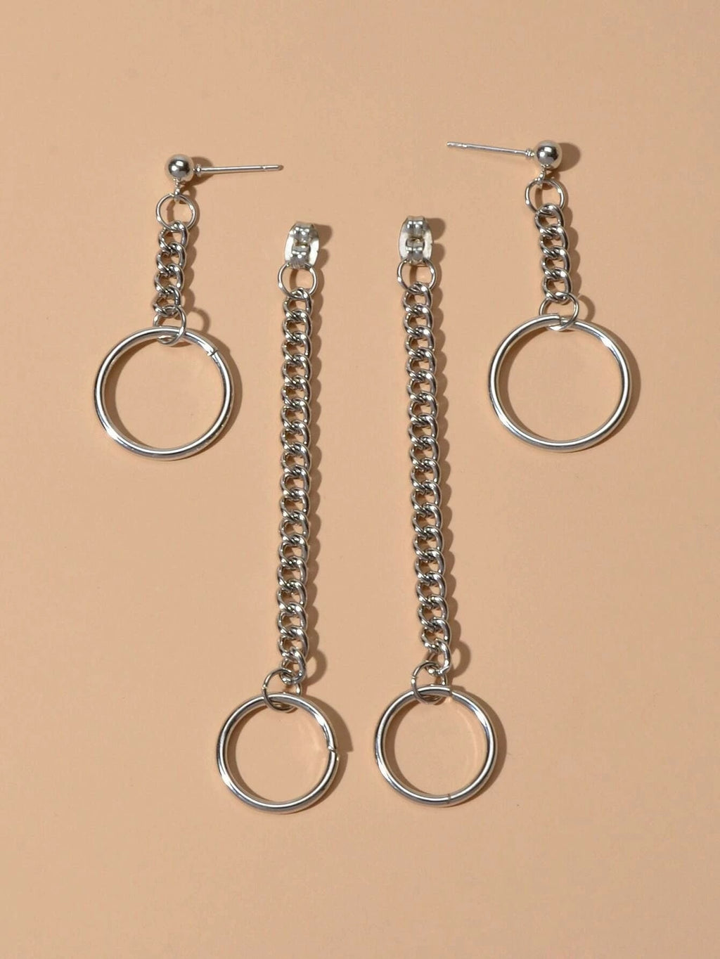 Punk Style Silver Chain Circle Dangle Earrings Ear Jacket Women Teen Accessories-4