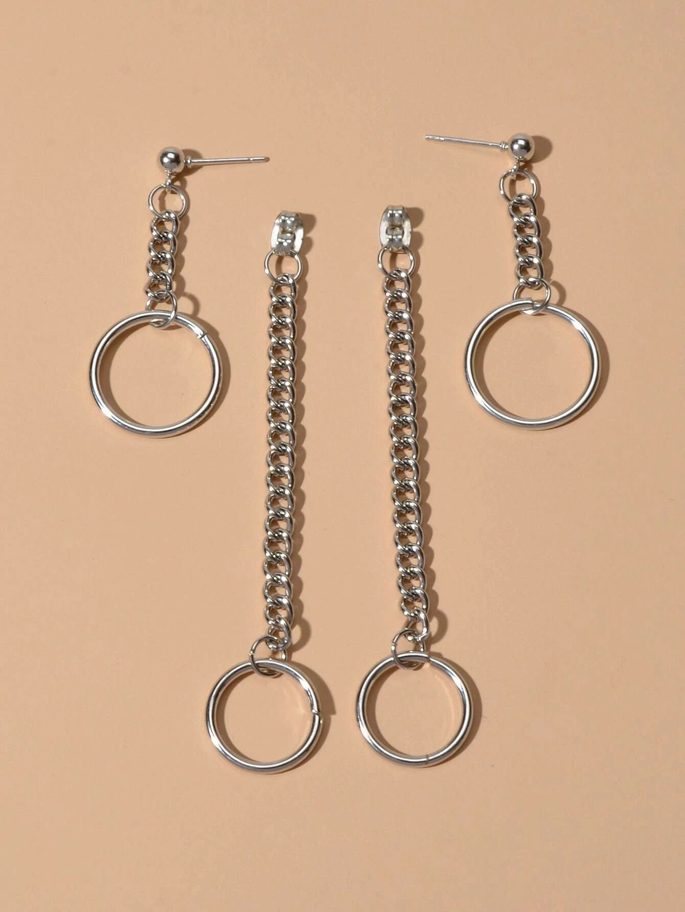 Punk Style Silver Chain Circle Dangle Earrings Ear Jacket Women Teen Accessories-4
