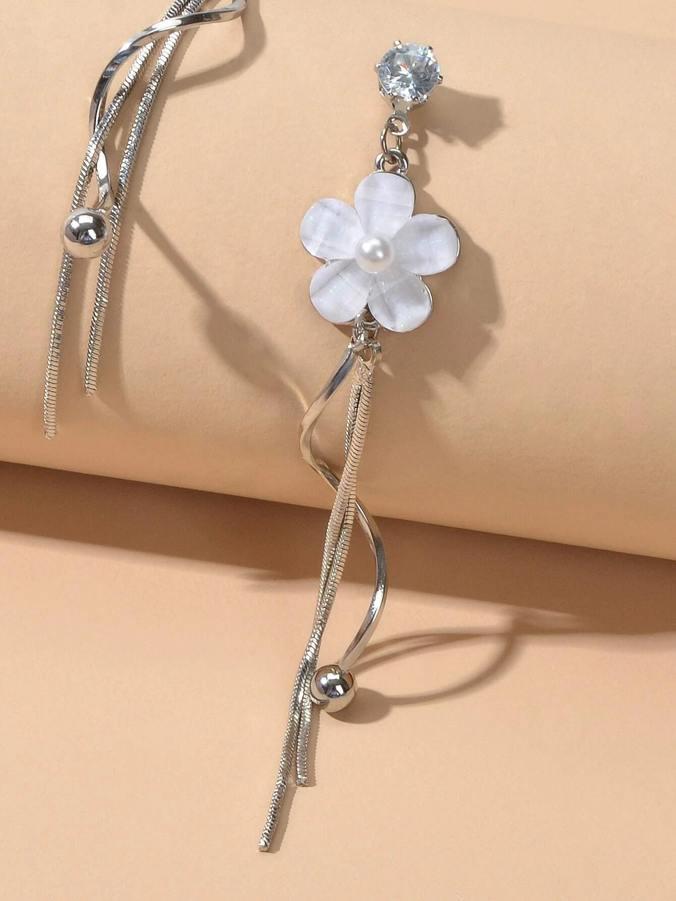 Fashion White Flower Silver Tassel Drop Dangle Earrings for Women Jewellery Gift-4