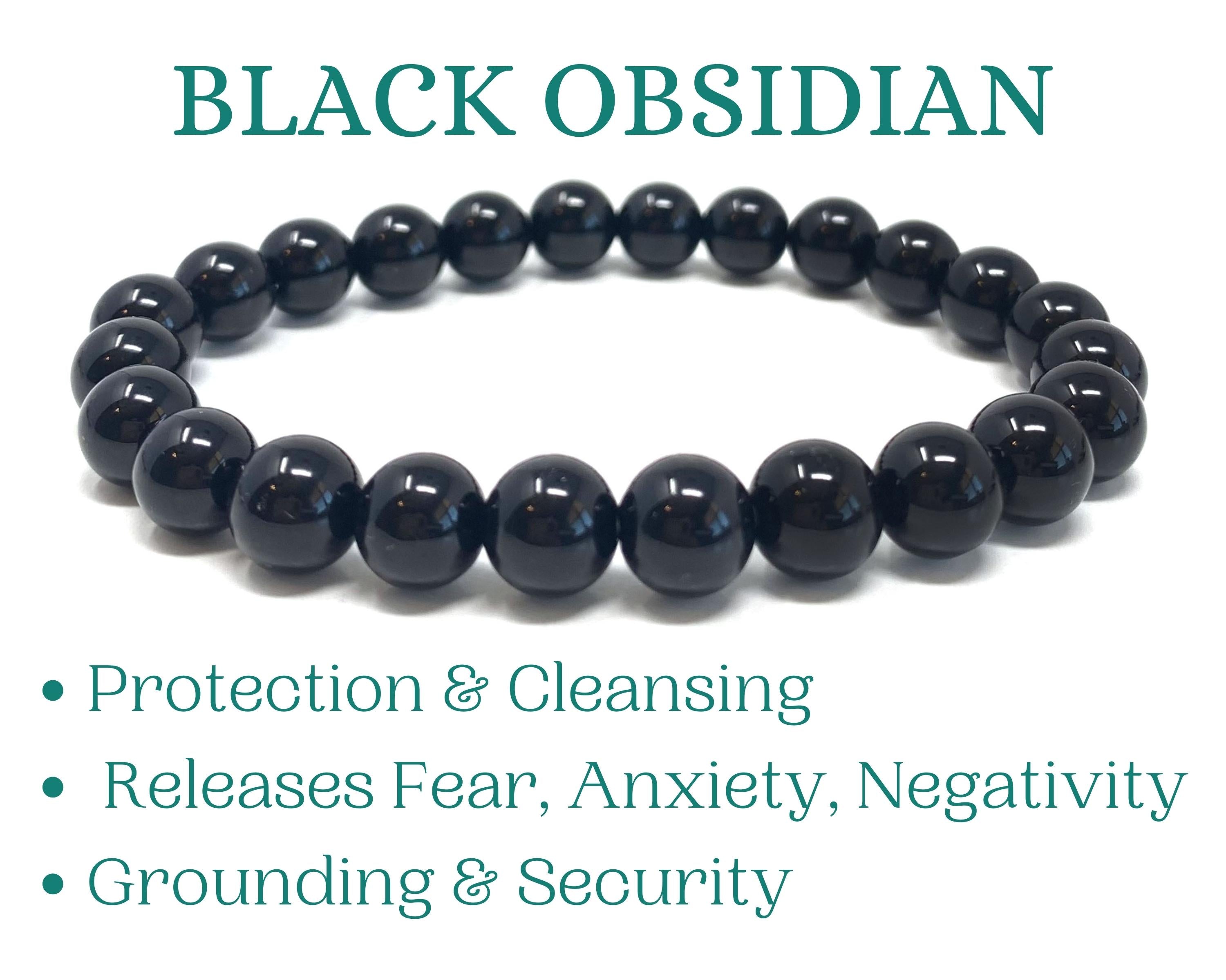 8mm  Black Obsidian Beaded Crystal Bracelet-4