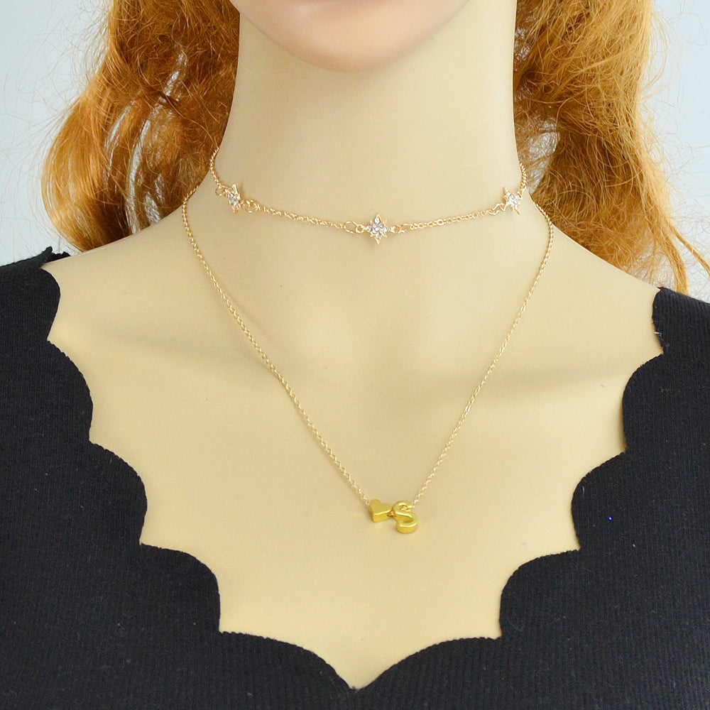 Minimalist Jewellery Gold Chain Letter S Heart Pendant Necklace Women Accessory-1