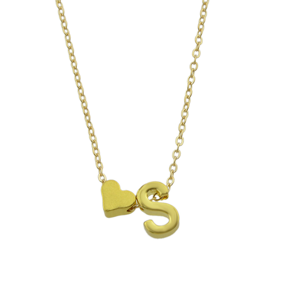 Minimalist Jewellery Gold Chain Letter S Heart Pendant Necklace Women Accessory-2