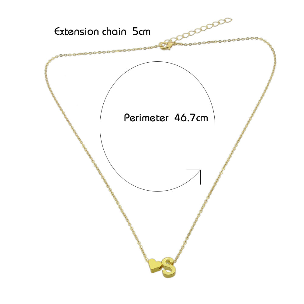 Minimalist Jewellery Gold Chain Letter S Heart Pendant Necklace Women Accessory-3