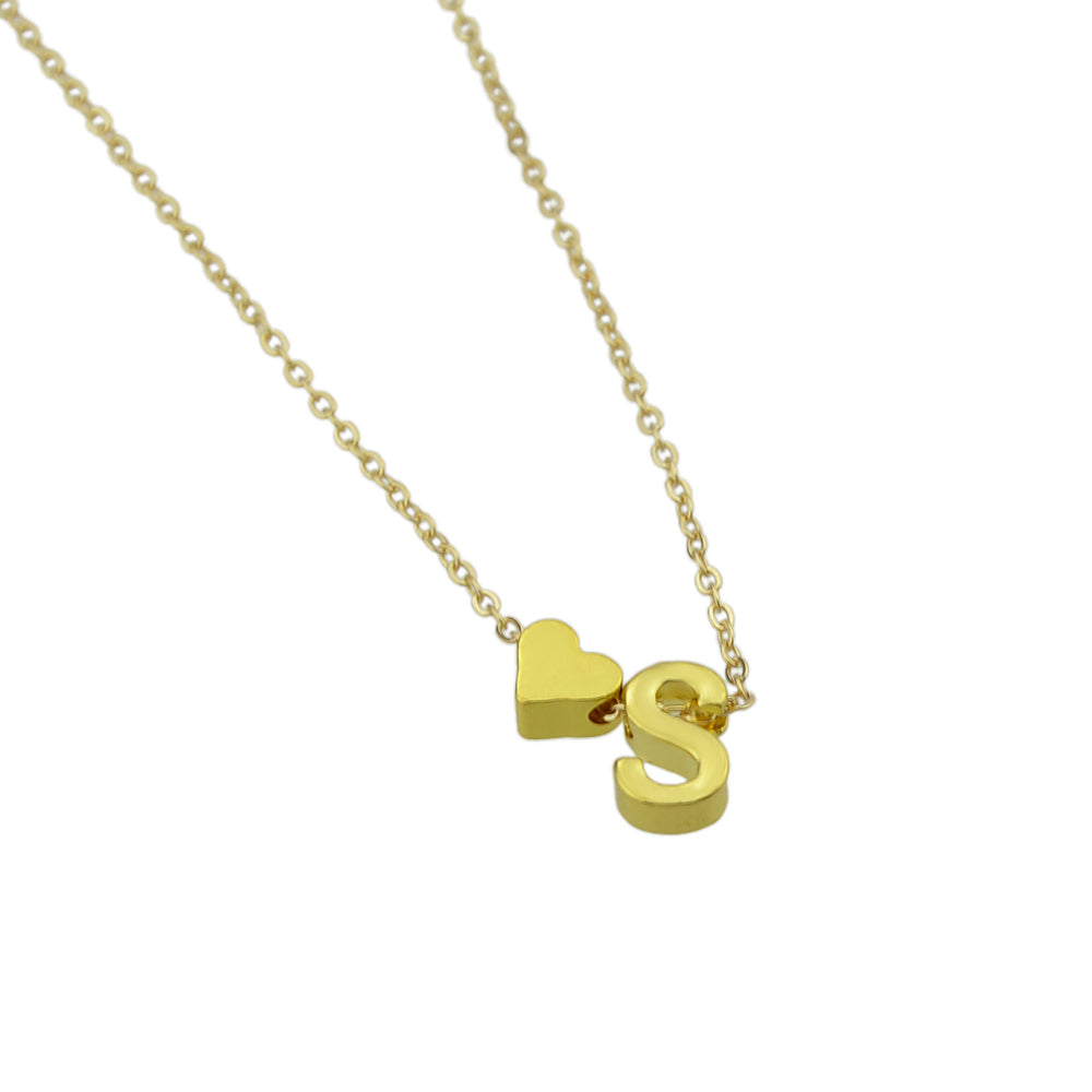 Minimalist Jewellery Gold Chain Letter S Heart Pendant Necklace Women Accessory-0