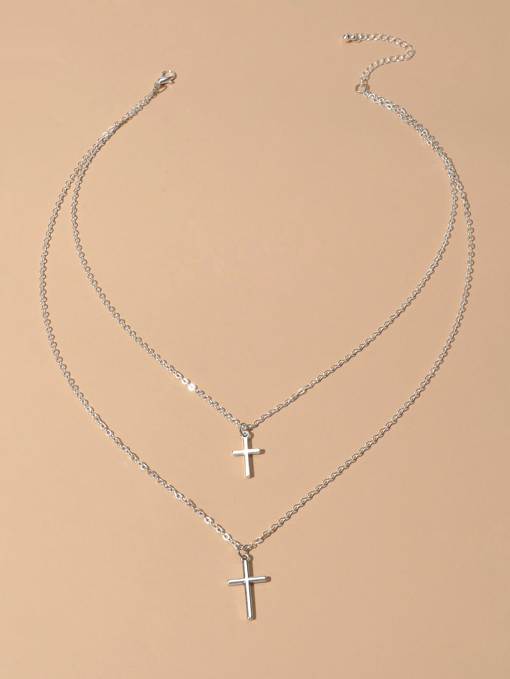 Fashion Jewellery Silver Chain Double layer Chain Cross Pendant Women Necklace-1