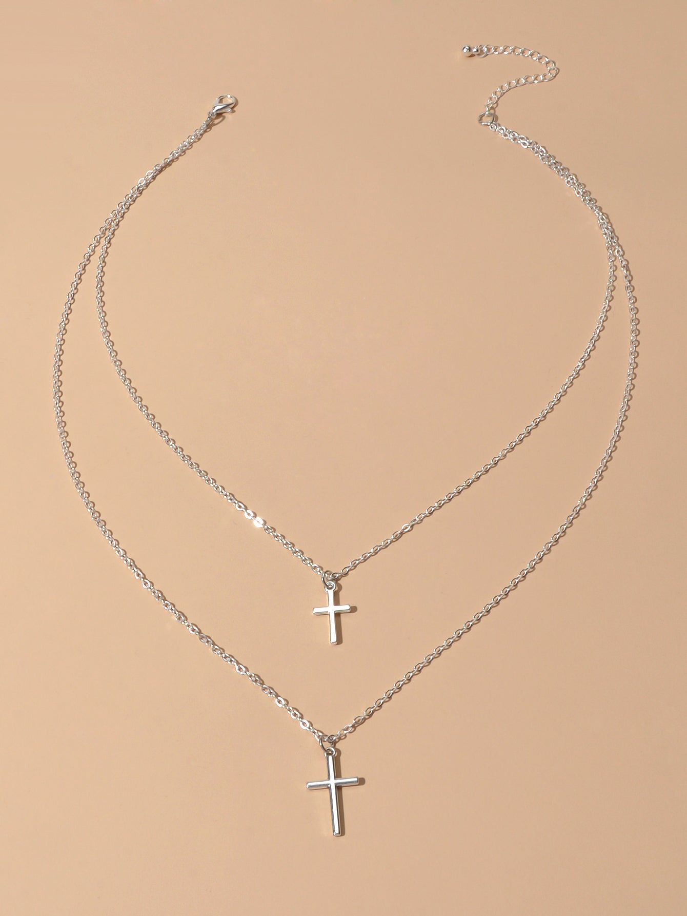 Fashion Jewellery Silver Chain Double layer Chain Cross Pendant Women Necklace-1