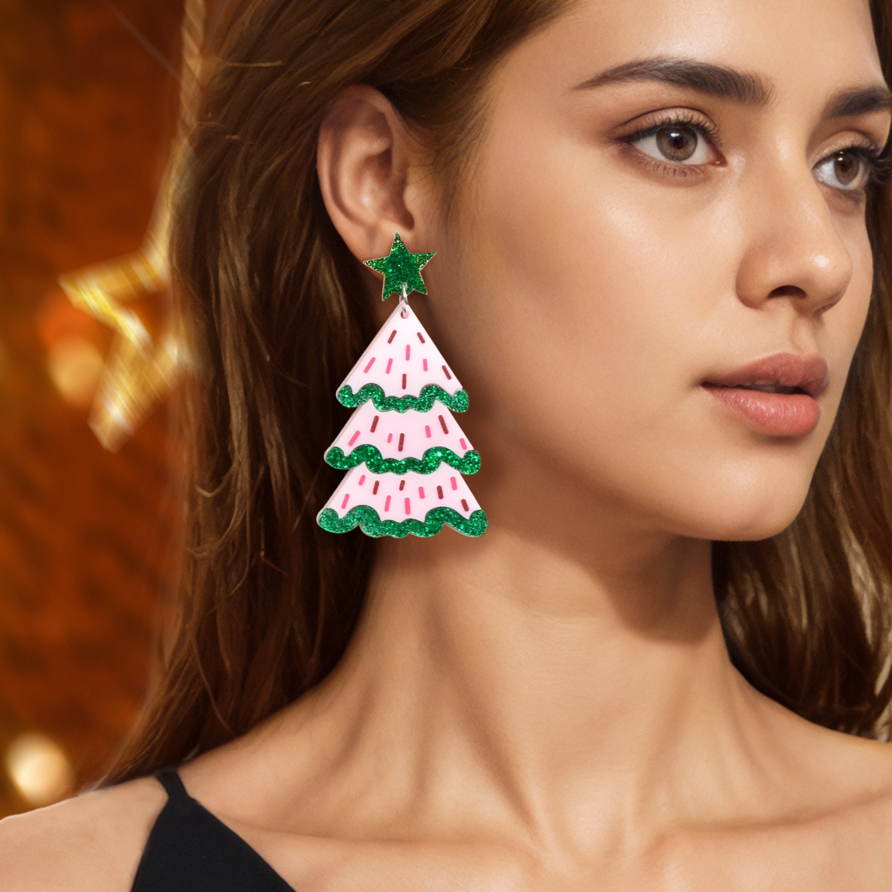 Christmas Festival Jewellery Sequin Decor Star Tree Dangle Acrylic Earrings