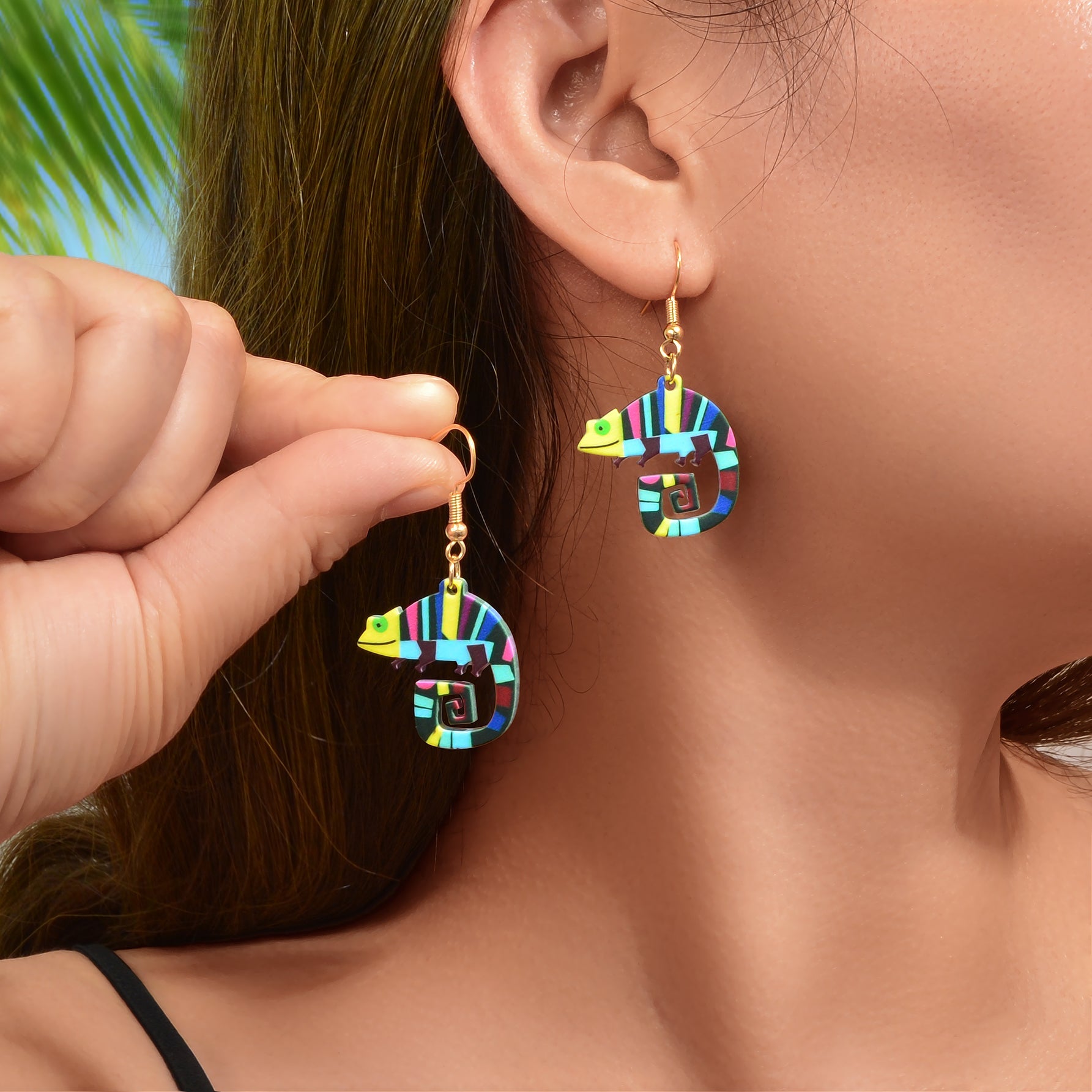 Designer Stylish Colorful Chameleon Acrylic Cute Cartoon Animal Dangle Earrings