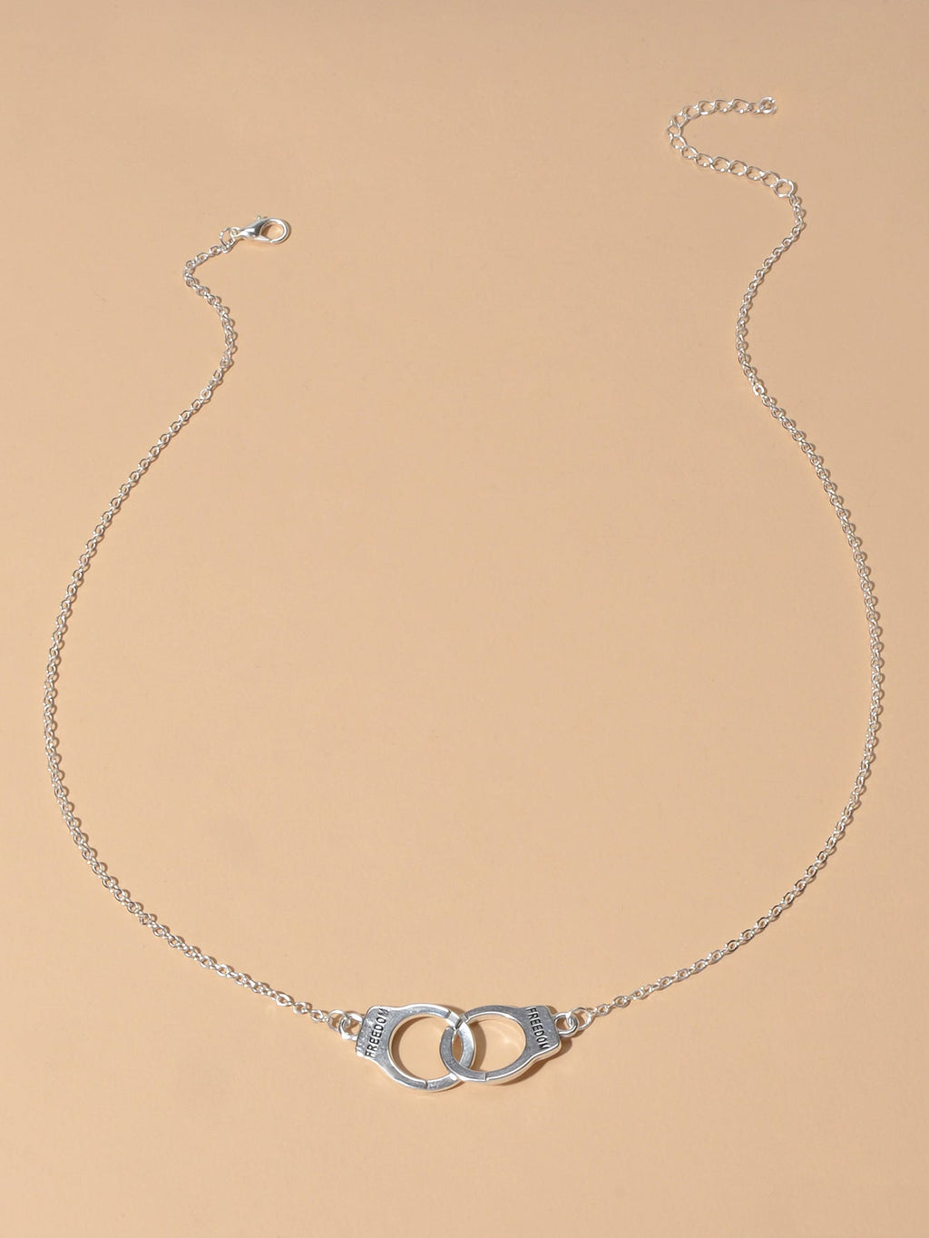 Punk Silver FREEDOM Handcuffs Necklace Boho Lover Jewellery Valentine's Collar-2