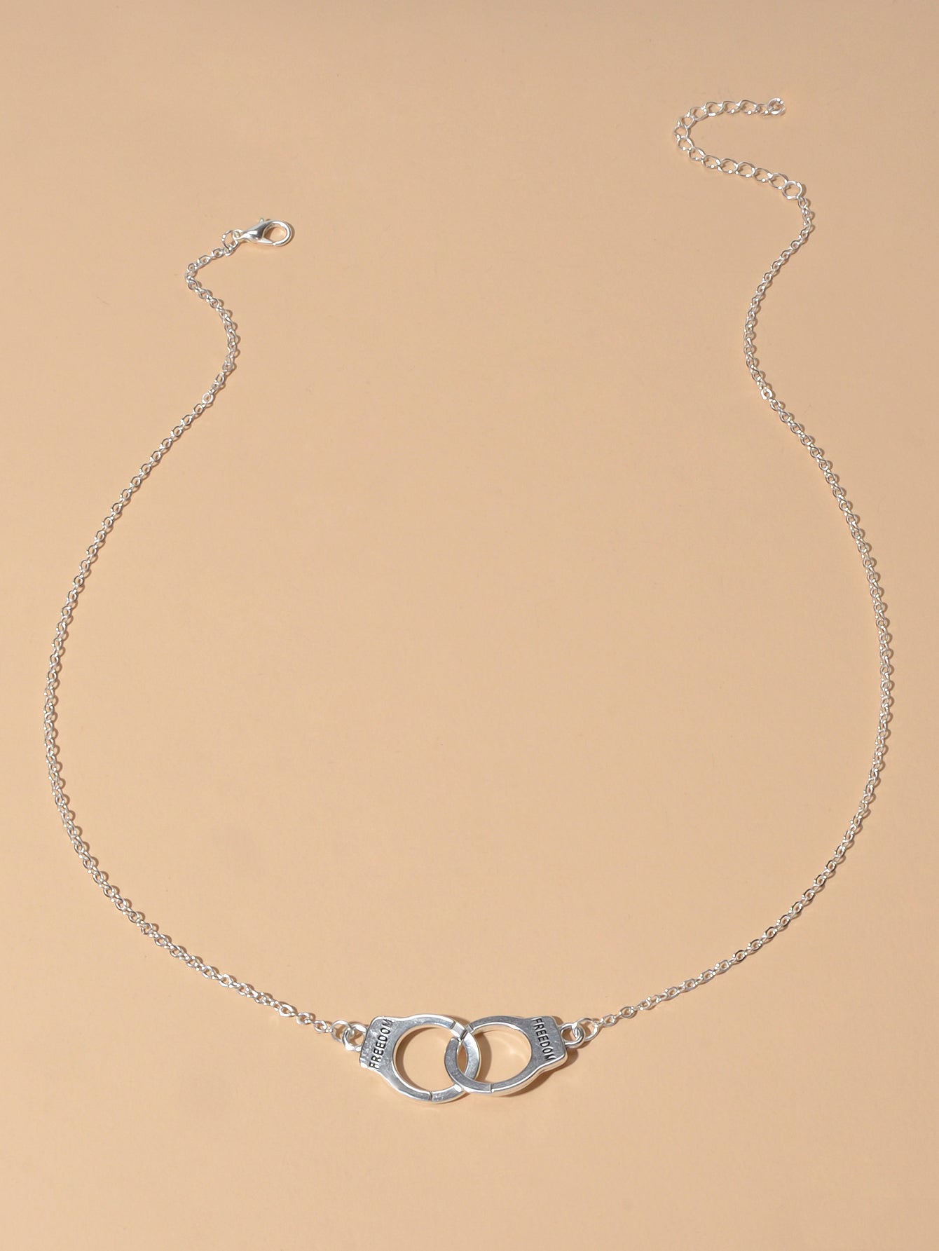 Punk Silver FREEDOM Handcuffs Necklace Boho Lover Jewellery Valentine's Collar-2
