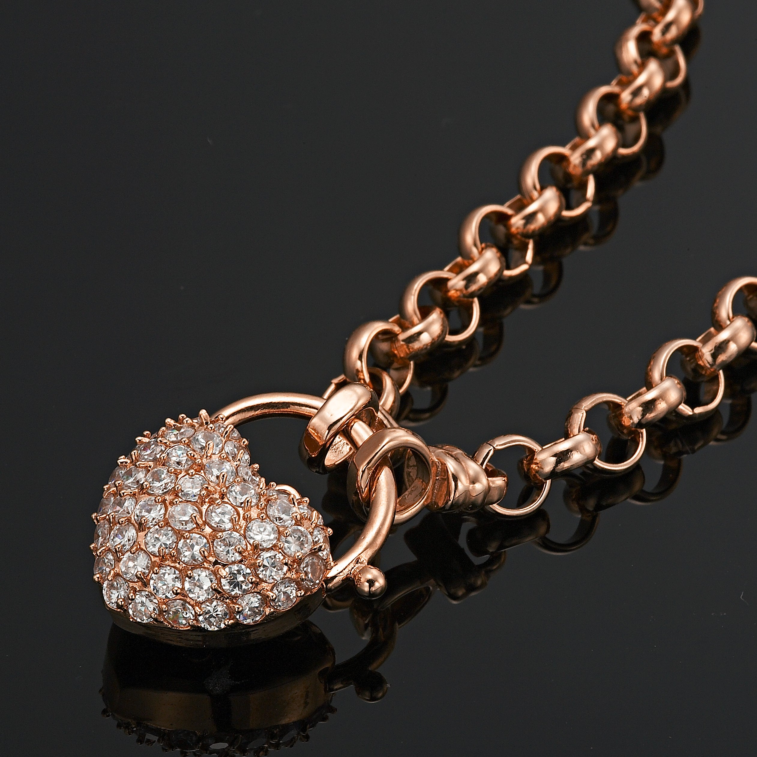 18ct Heavy Rose Gold Plated 6mm Belcher Chain Necklace Featuring a Simulated Diamond Locket - USA Made-2