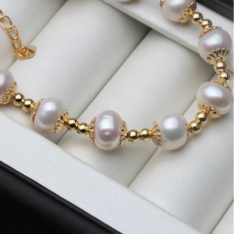 Genuine Freshwater White Pearl Bracelet in Gold-0