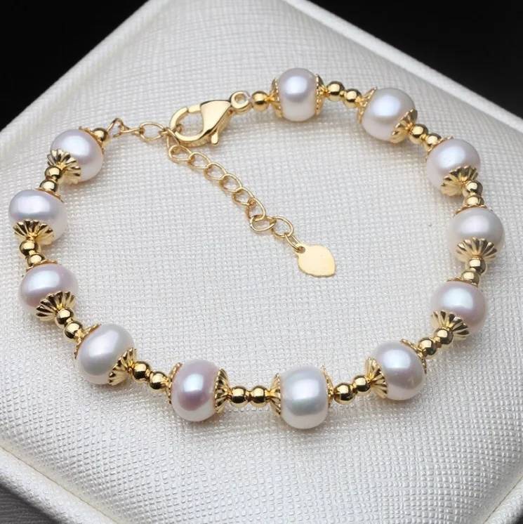 Genuine Freshwater White Pearl Bracelet in Gold-1