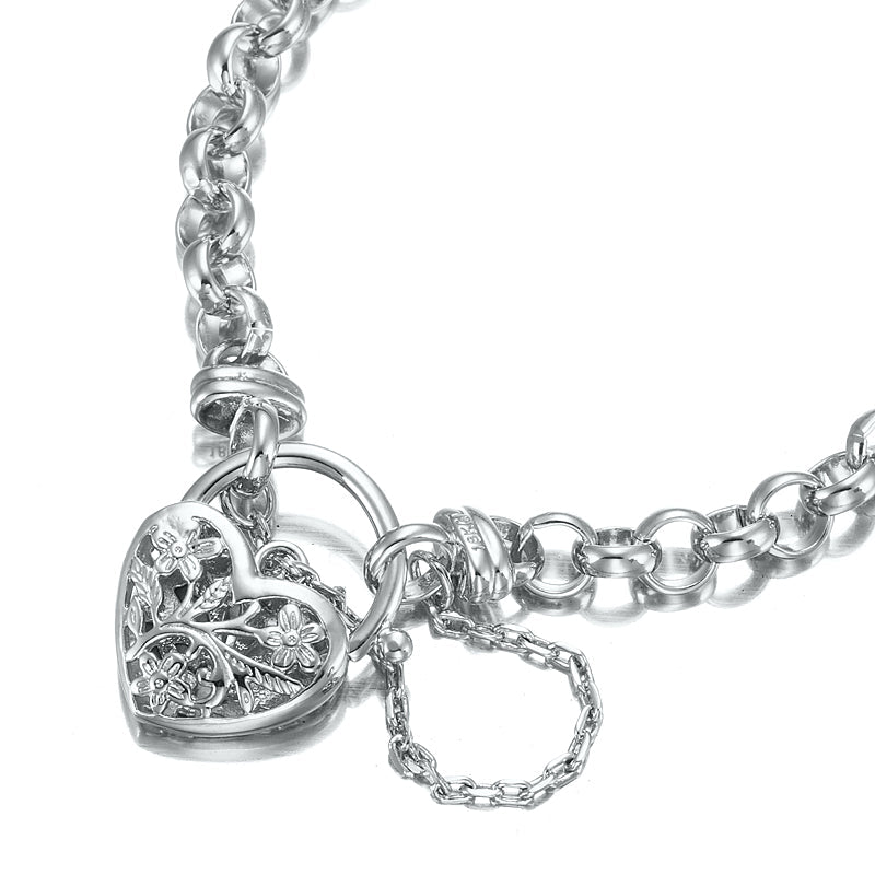 925 Sterling Silver Plated 6mm Belcher Chain Bracelet with a Filigree Locket- USA Made-2