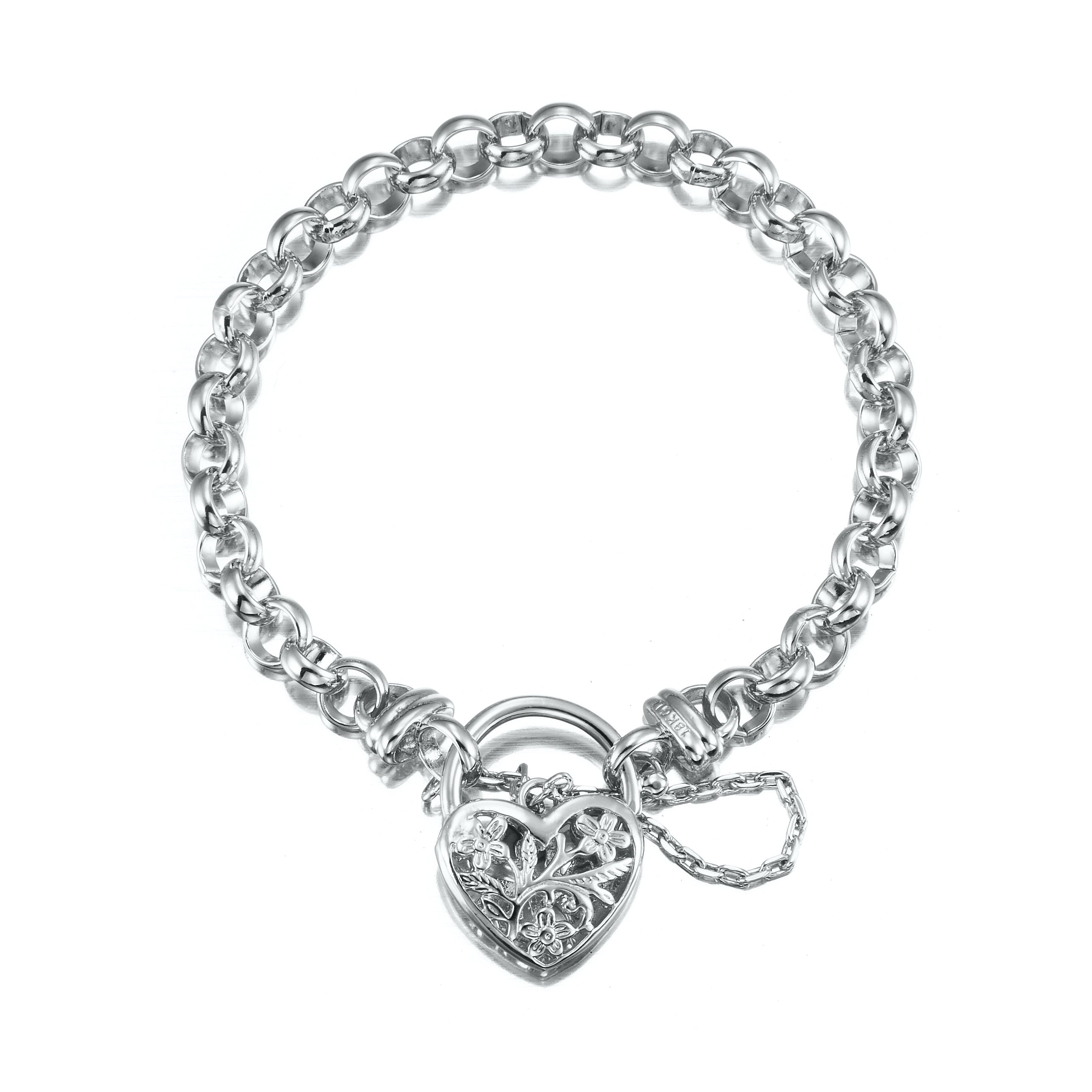 925 Sterling Silver Plated 6mm Belcher Chain Bracelet with a Filigree Locket- USA Made-0