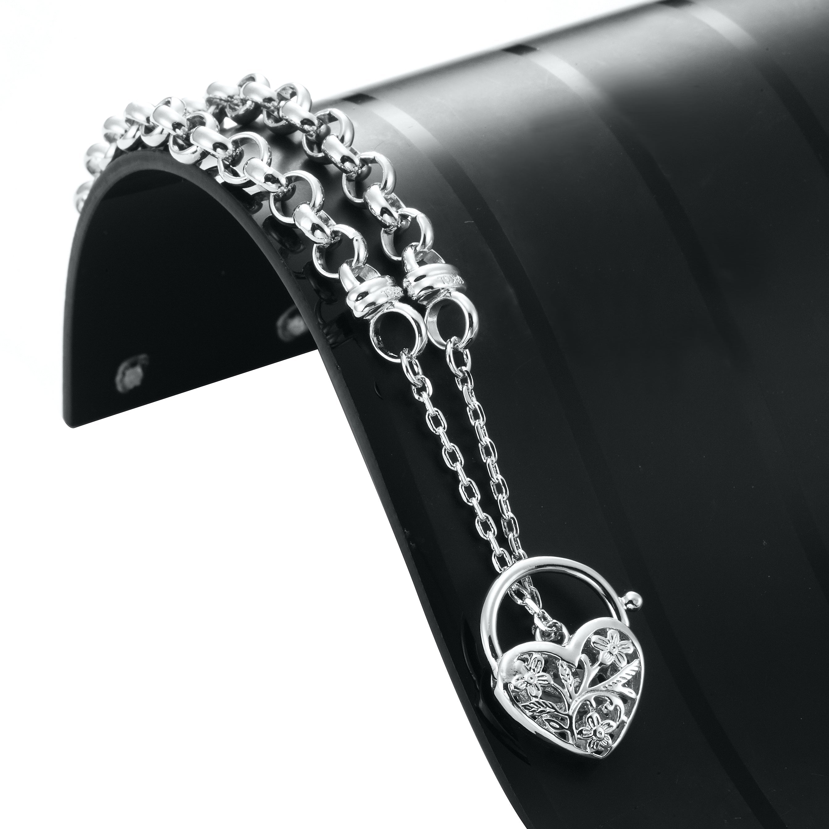925 Sterling Silver Plated 6mm Belcher Chain Bracelet with a Filigree Locket- USA Made-1