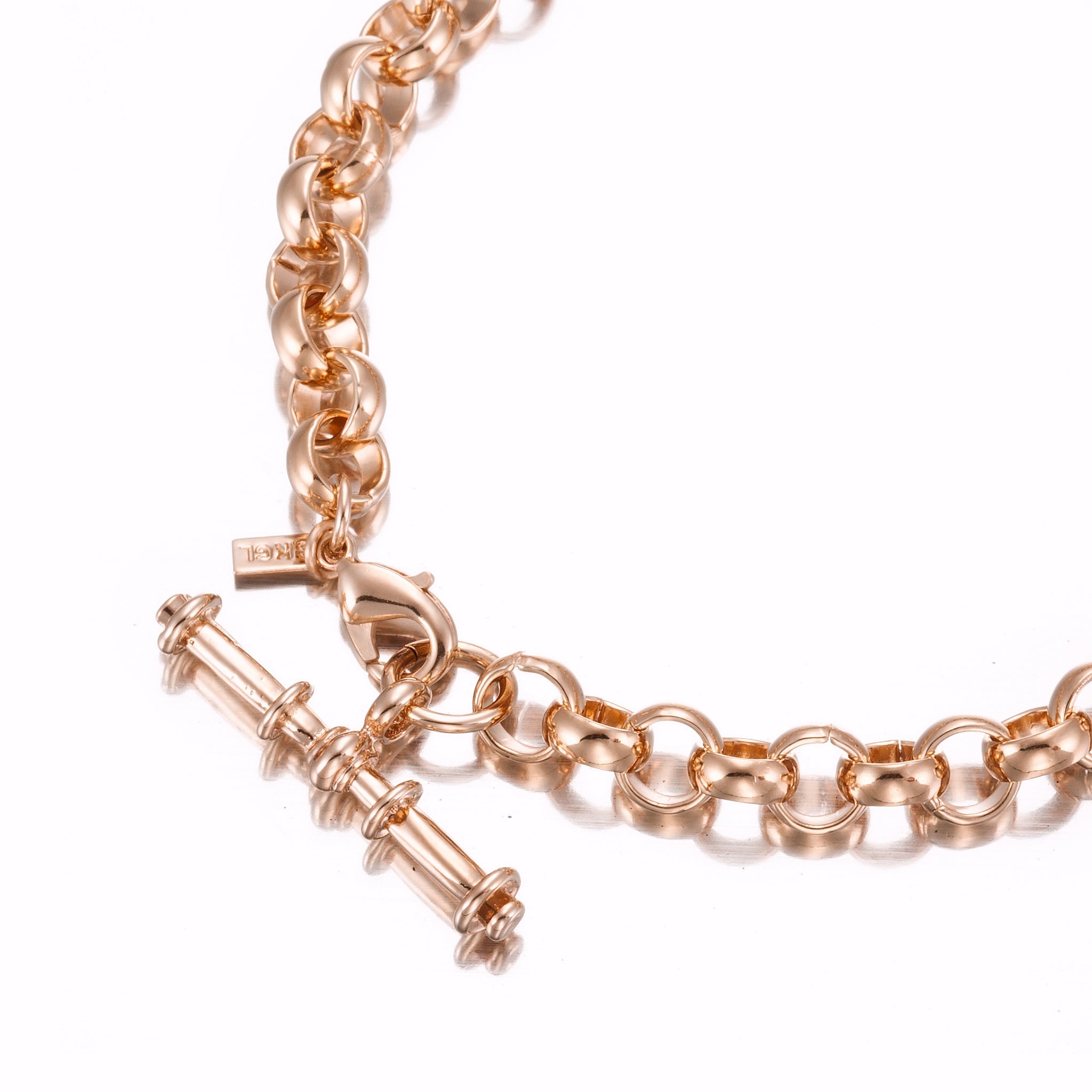 18ct Heavy Rose Gold Plated Belcher Chain Bracelet with T-Bar End - USA Made-0