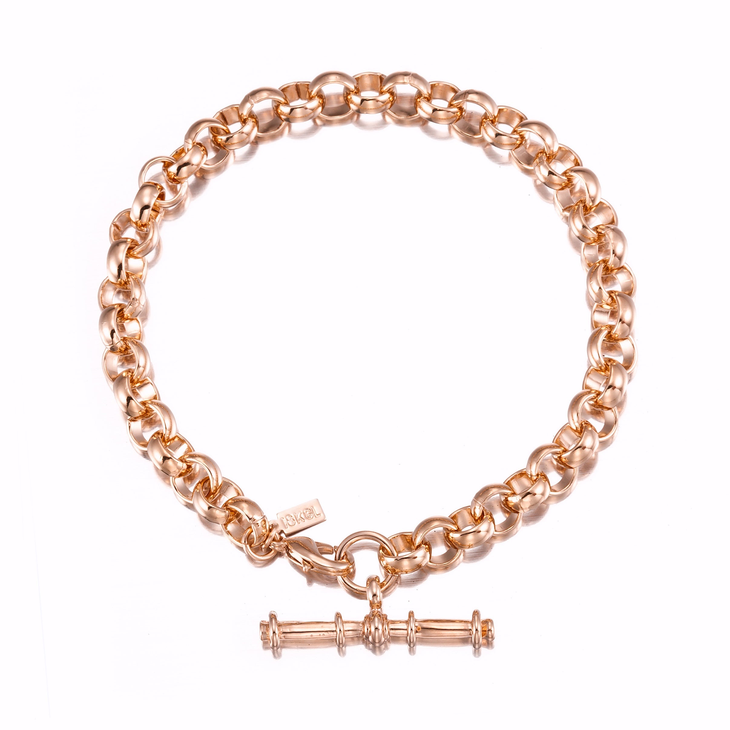 18ct Heavy Rose Gold Plated Belcher Chain Bracelet with T-Bar End - USA Made-1