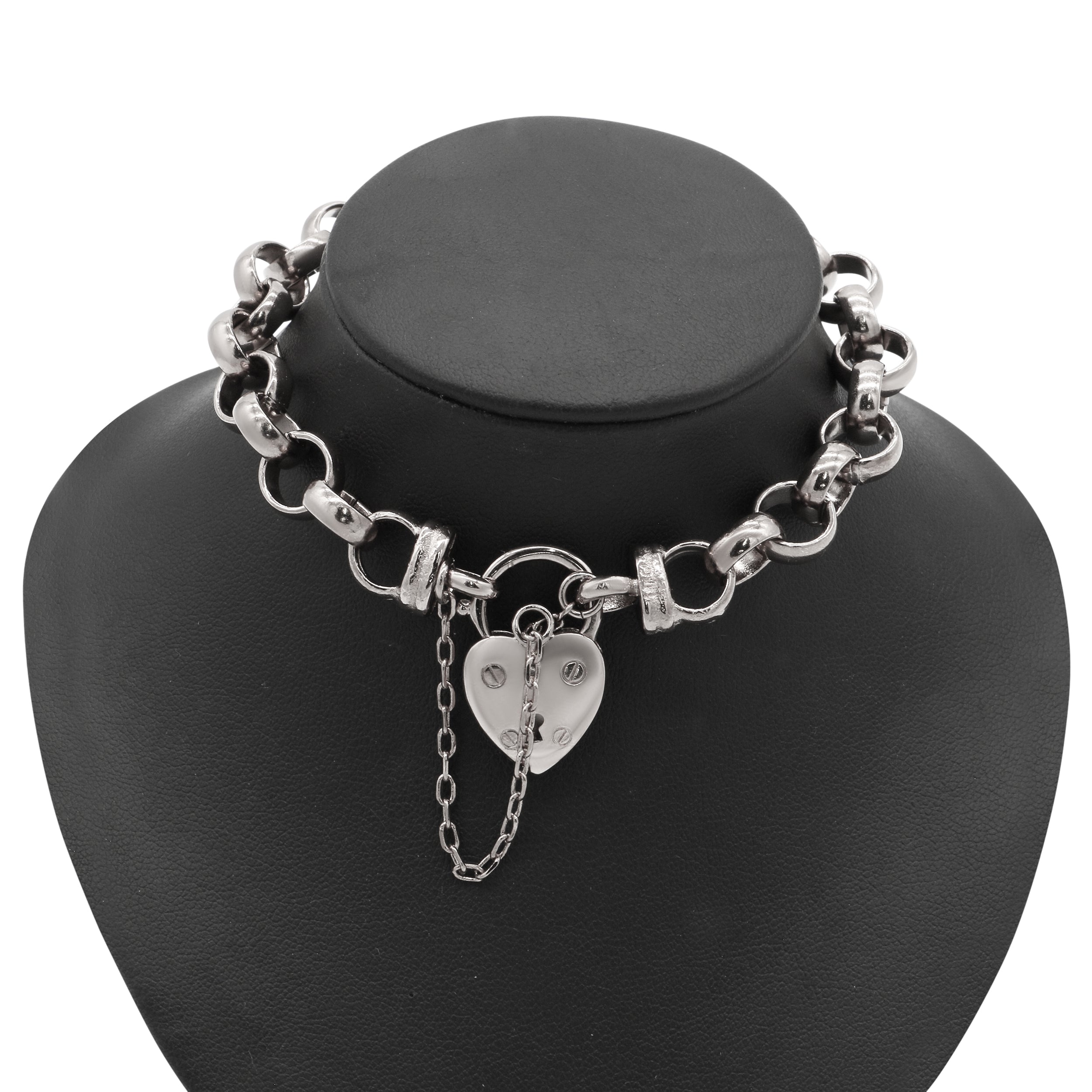 925 Sterling Silver Plated  10mm Belcher Chain Bracelet with a Small Plain Heart Locket - USA Made-0