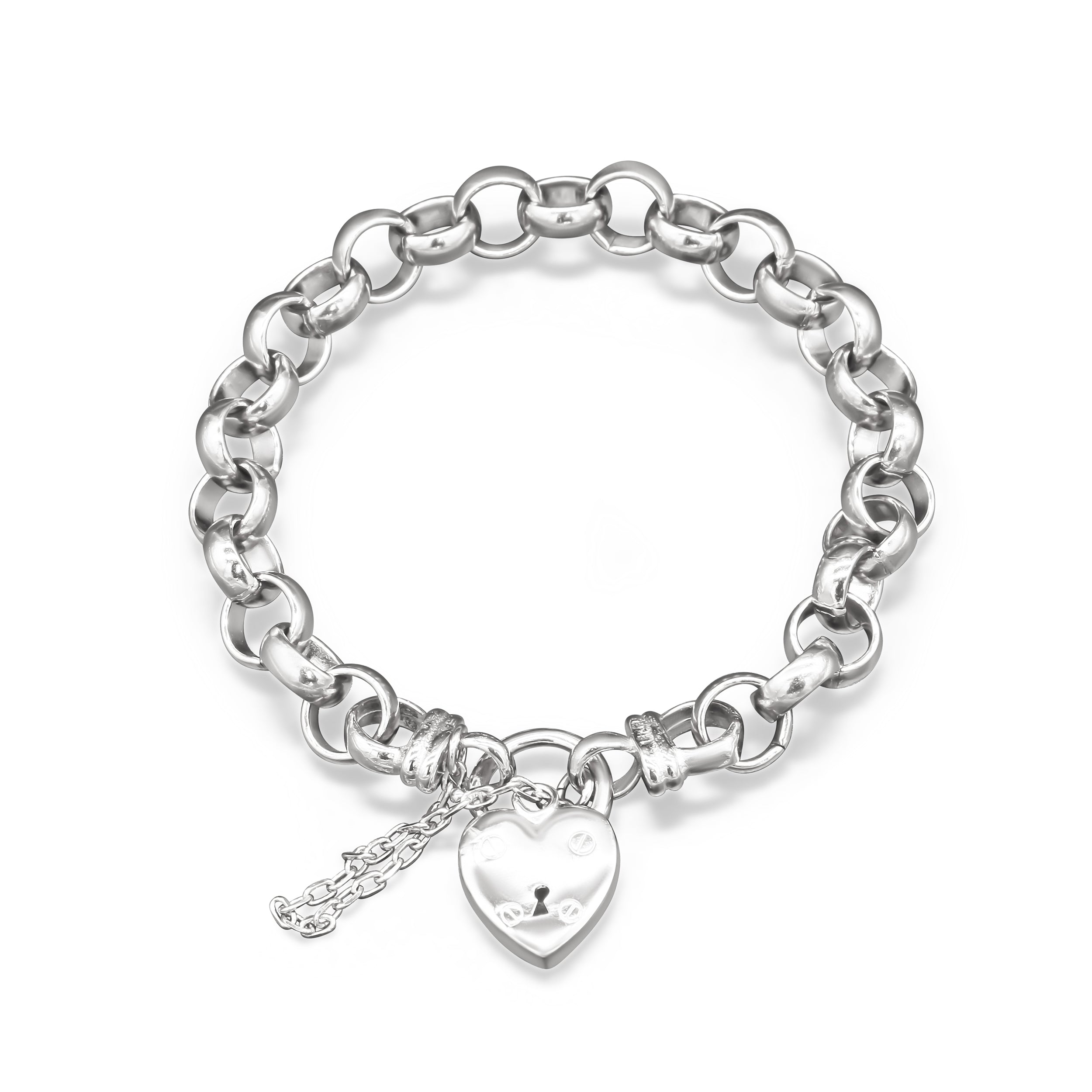 925 Sterling Silver Plated  10mm Belcher Chain Bracelet with a Small Plain Heart Locket - USA Made-1