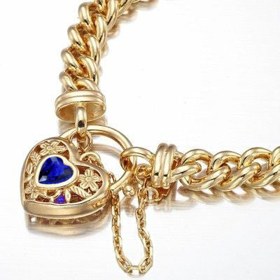 18ct Heavy Yellow Gold Plated  Euro Chain Bracelet with a Dark Blue Filigree Locket - USA Made-2