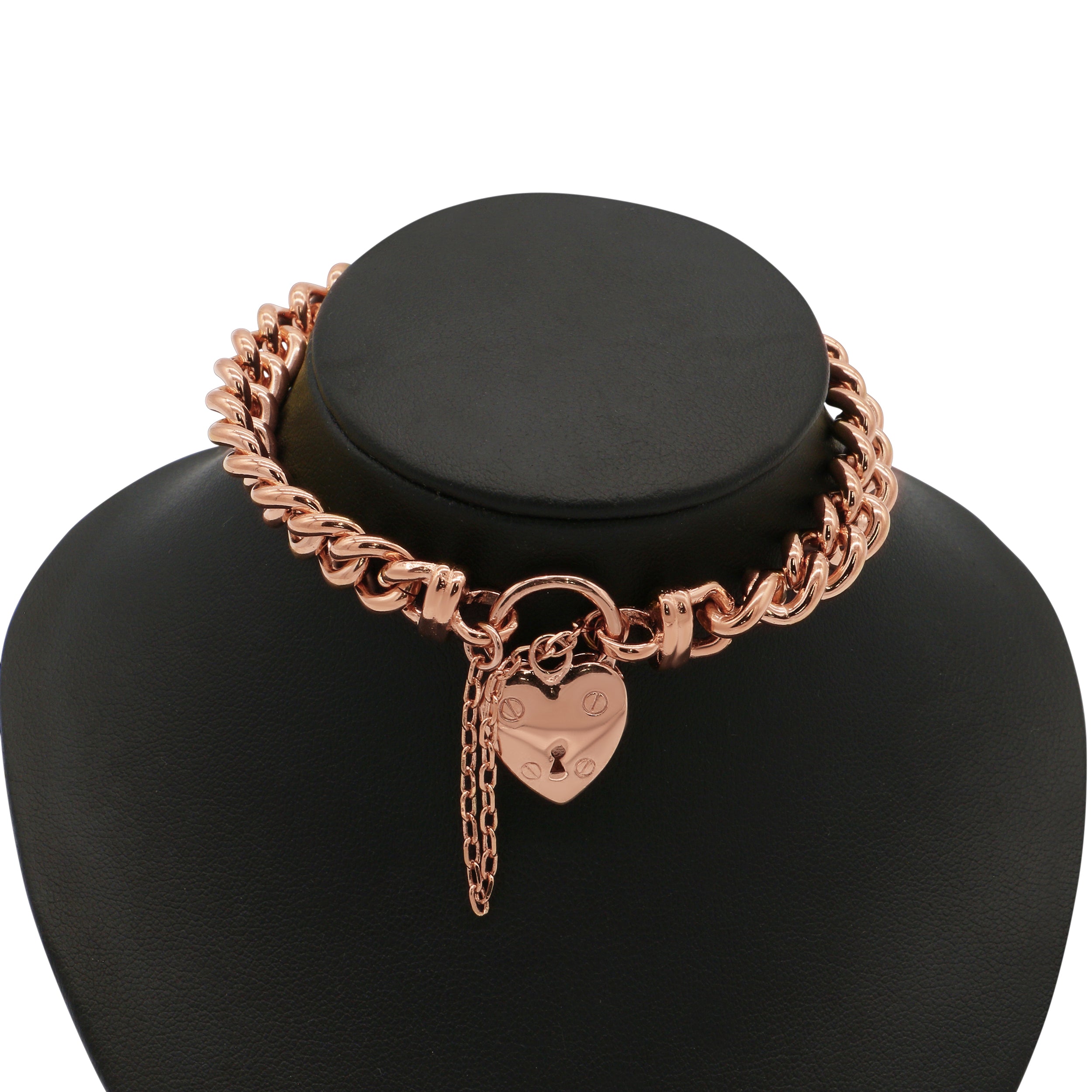 18ct Heavy Rose Gold Plated Euro Chain Bracelet with a Small Plain Heart Locket - USA Made-0