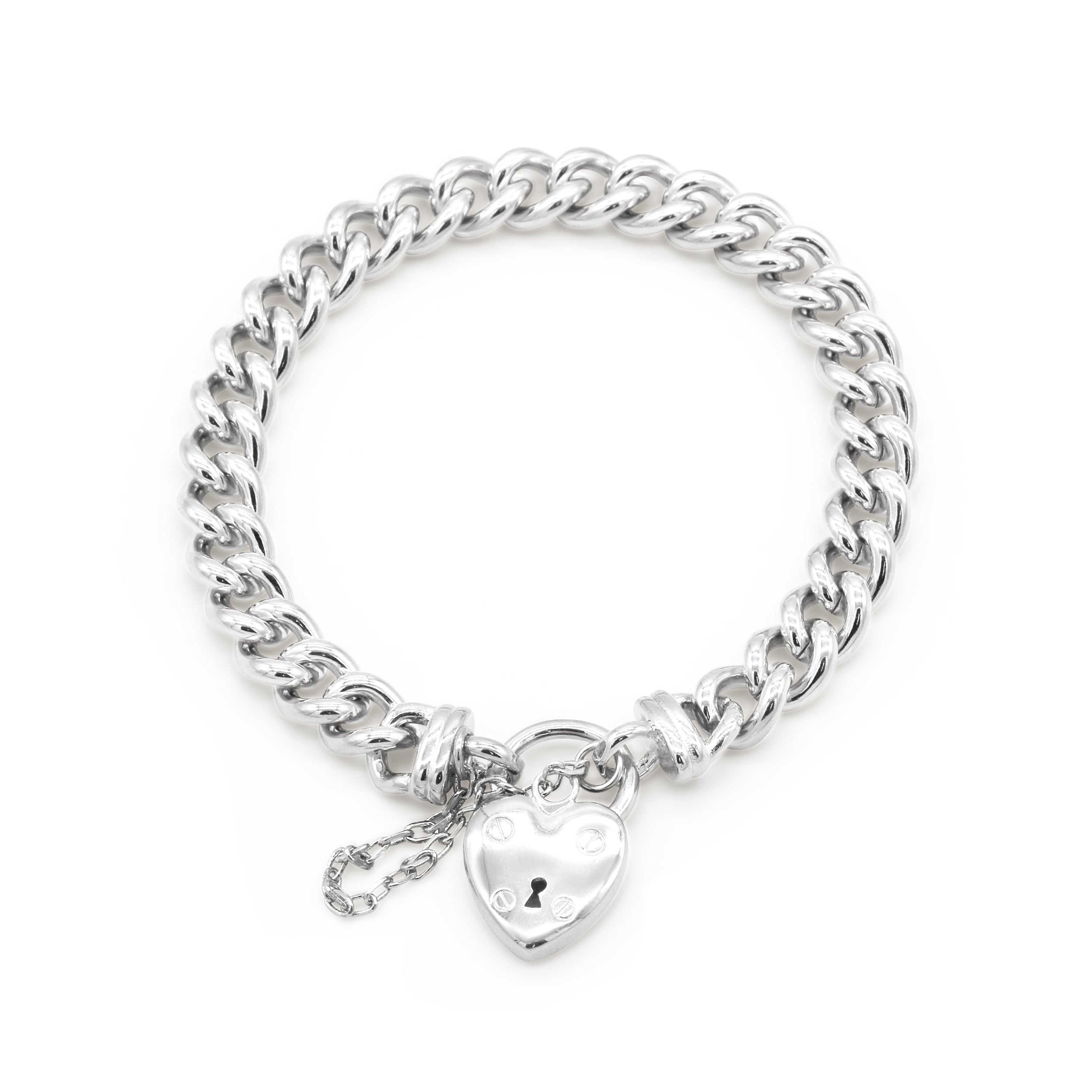 925 Sterling Silver Plated  Euro Chain Bracelet with a Small Plain Heart Locket - USA Made-2