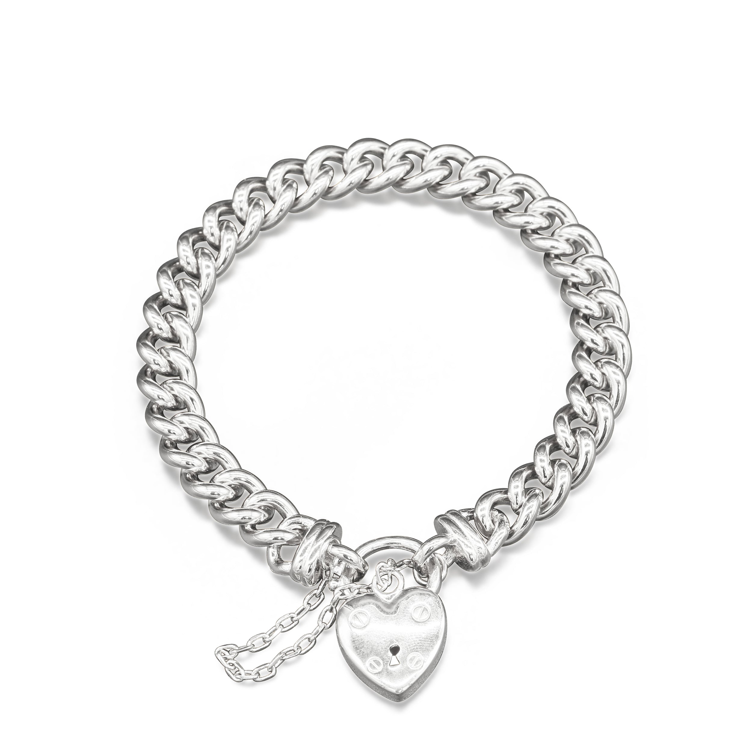 925 Sterling Silver Plated  Euro Chain Bracelet with a Small Plain Heart Locket - USA Made-1