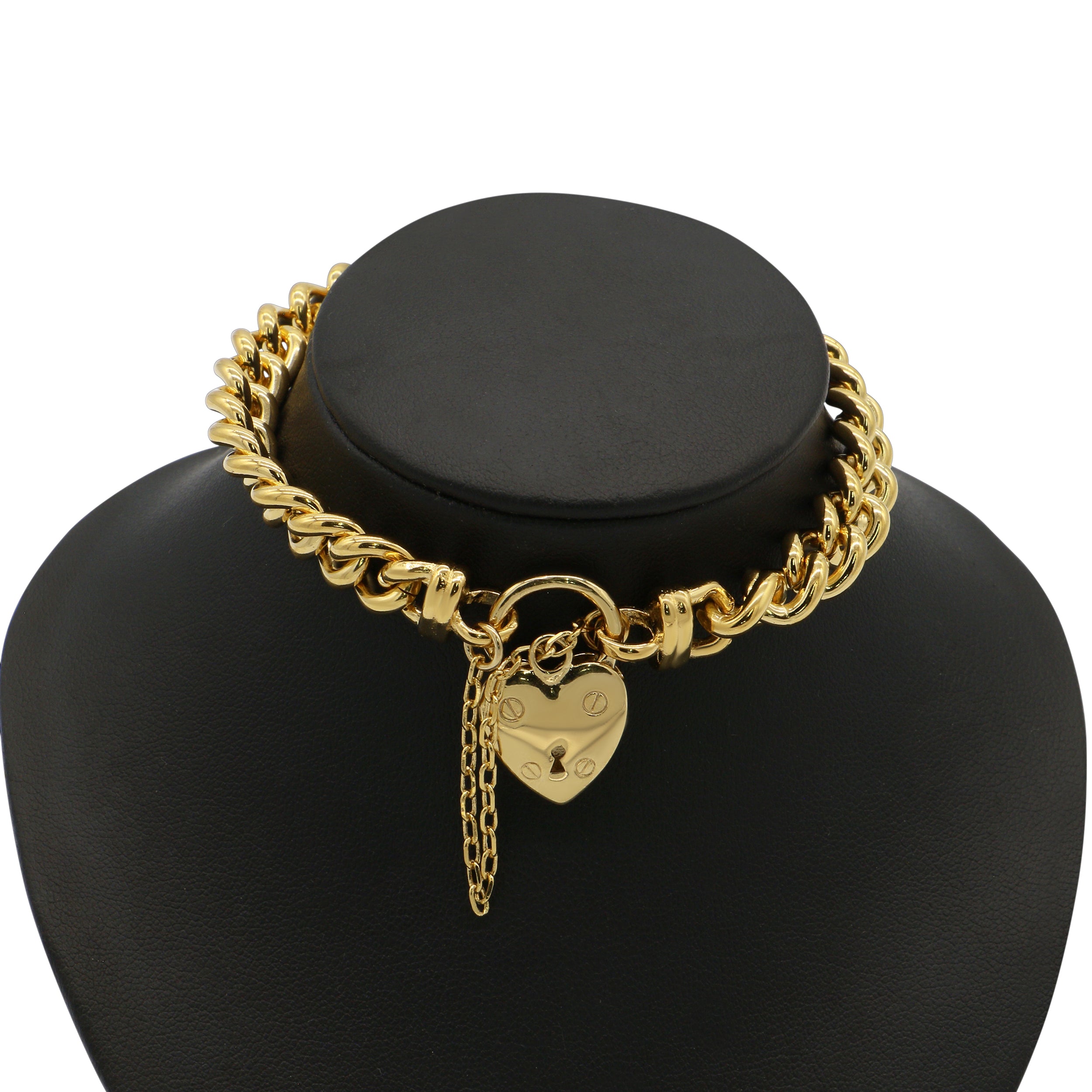 18ct Heavy Yellow Gold Plated  Euro Chain Bracelet with a Small Plain Heart Locket - USA Made-0