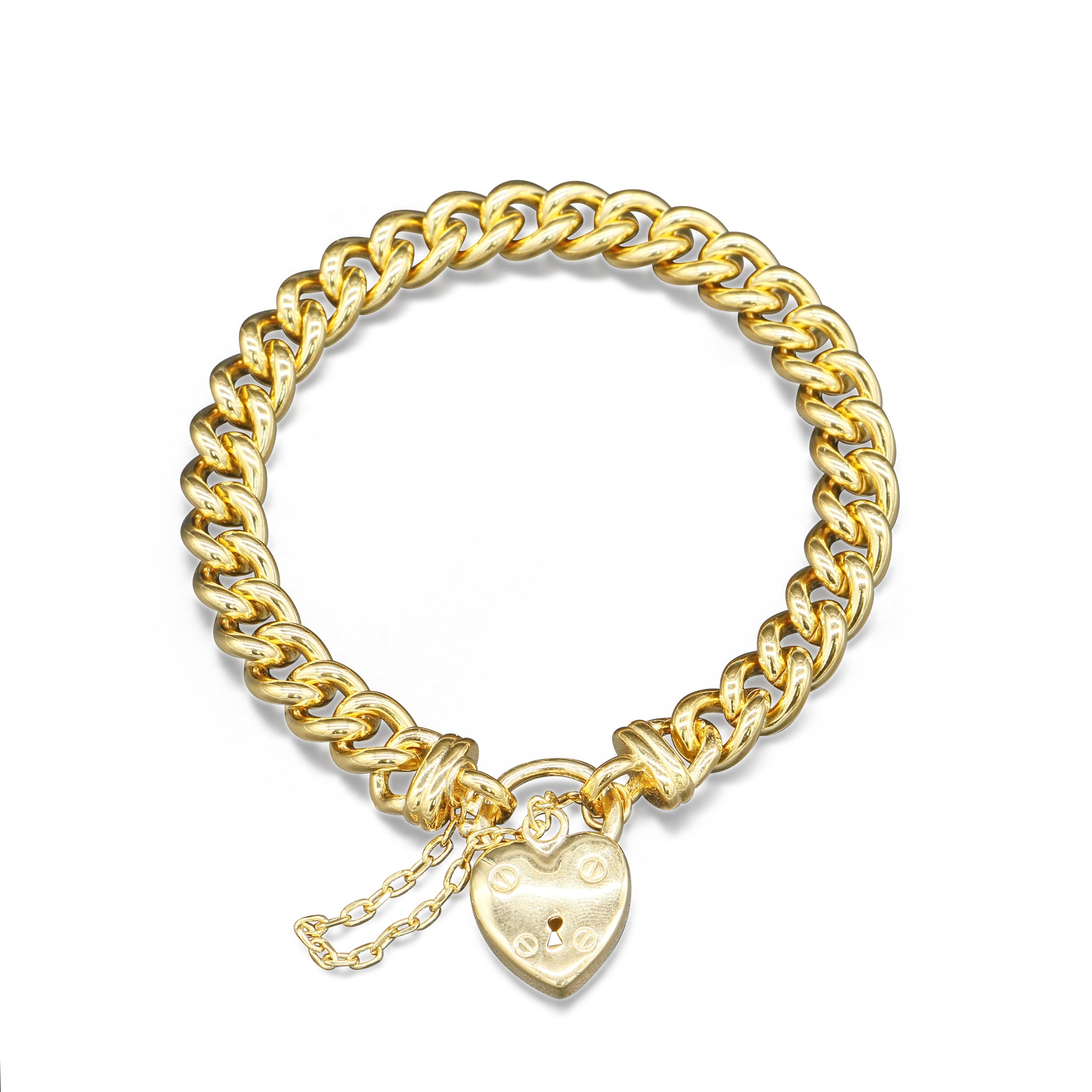 18ct Heavy Yellow Gold Plated  Euro Chain Bracelet with a Small Plain Heart Locket - USA Made-1