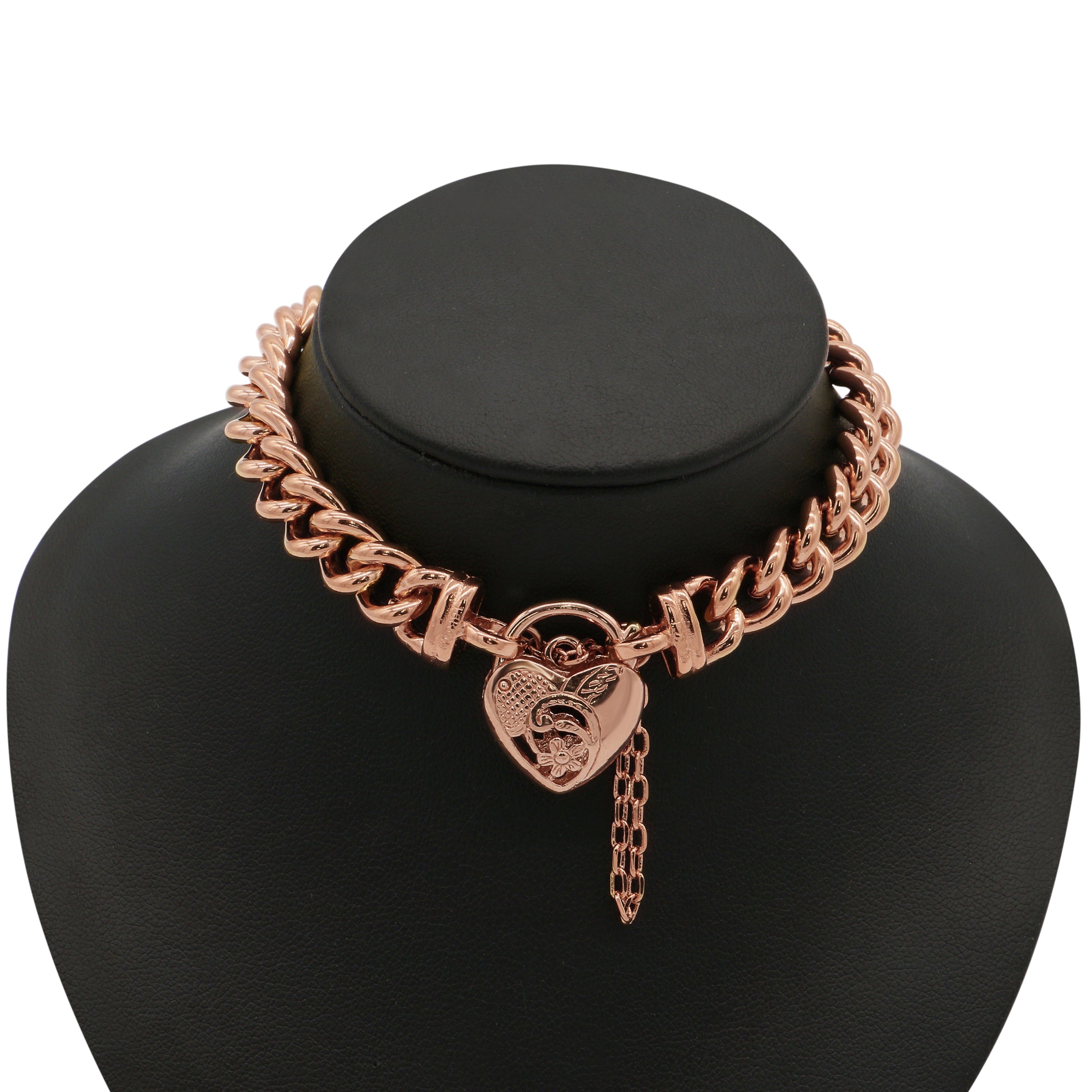 18ct Heavy Rose Gold Plated Euro Chain Bracelet with a Vegas Heart Locket - USA Made-0