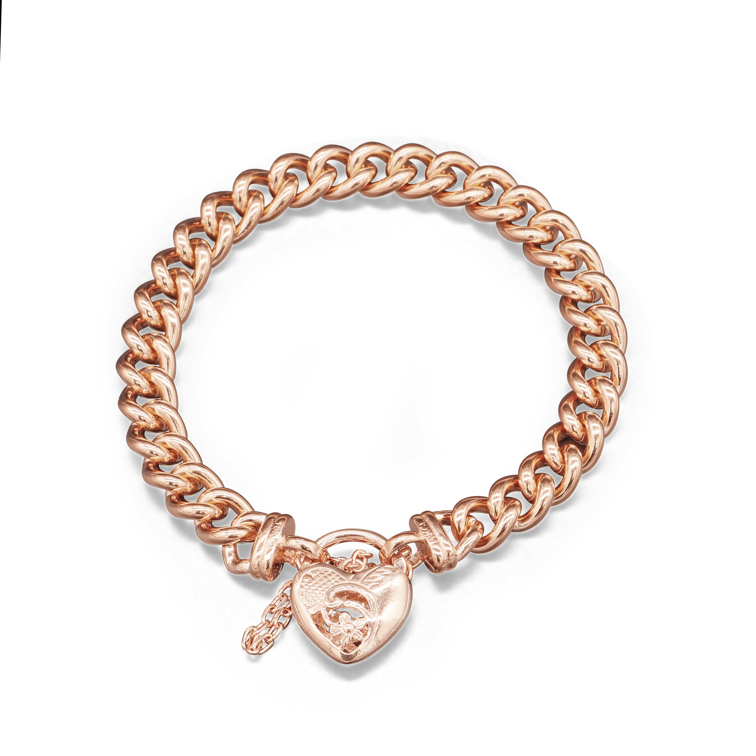 18ct Heavy Rose Gold Plated Euro Chain Bracelet with a Vegas Heart Locket - USA Made-2