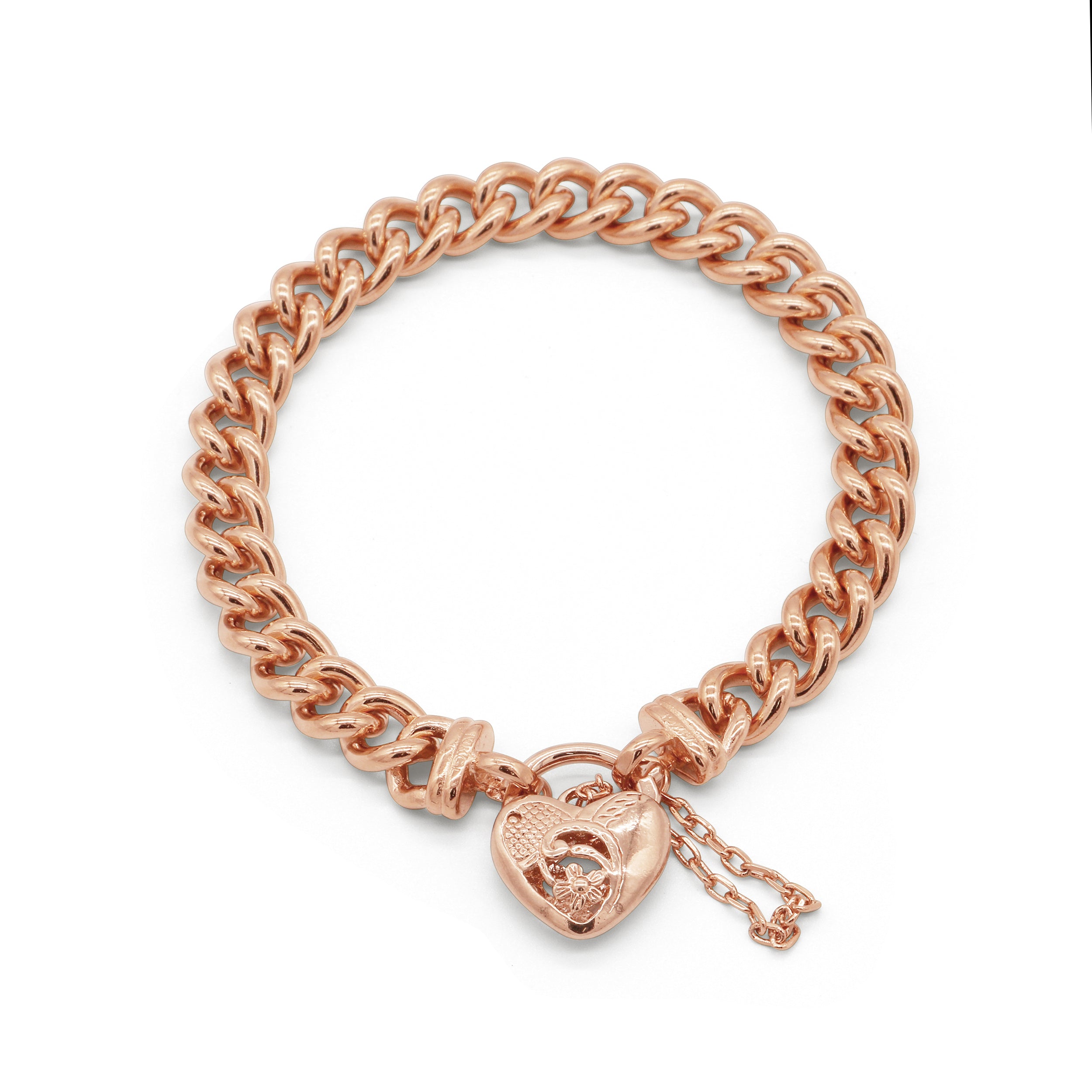 18ct Heavy Rose Gold Plated Euro Chain Bracelet with a Vegas Heart Locket - USA Made-1