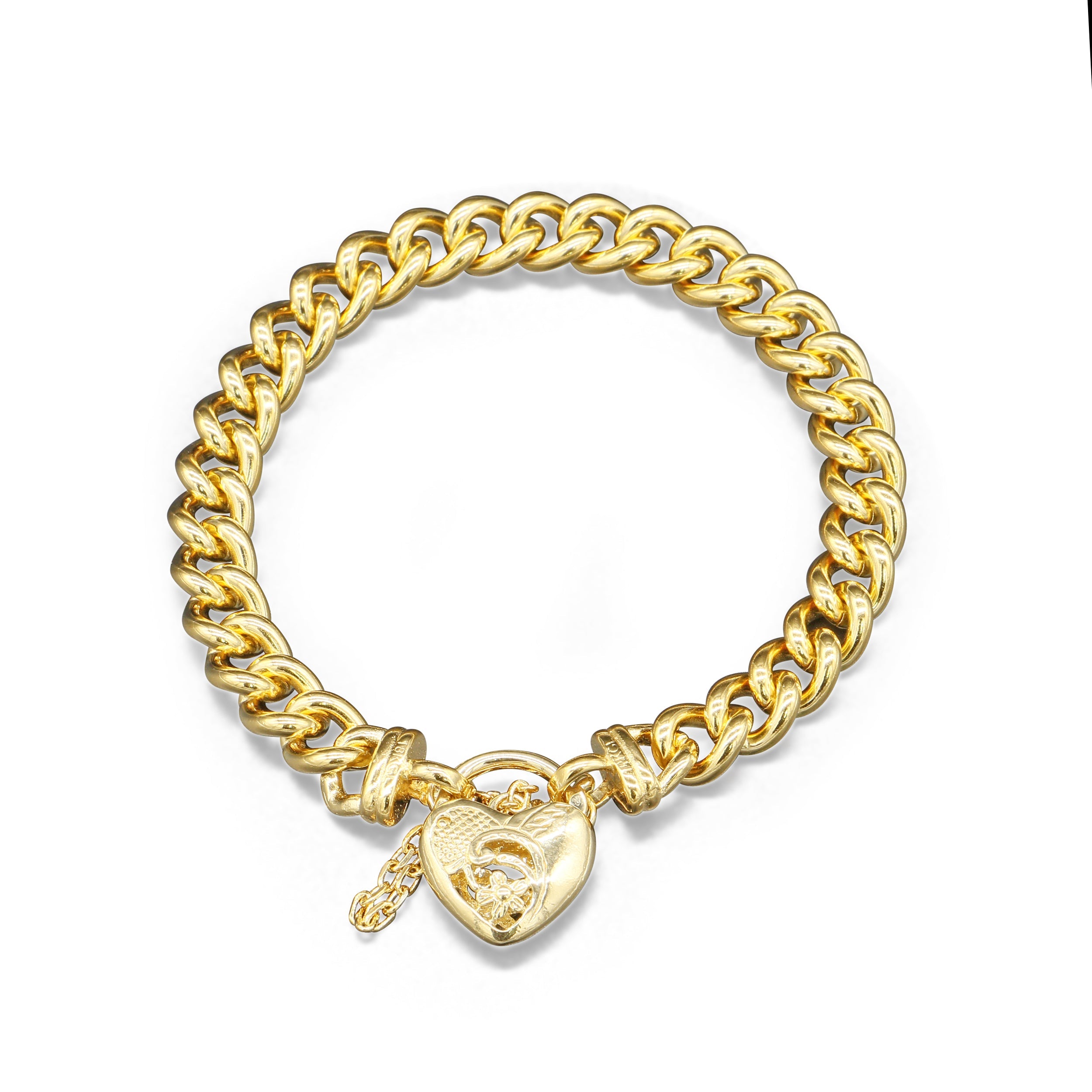 18ct Heavy Yellow Gold Plated  Euro Chain Bracelet with a Vegas Heart Locket - USA Made-2
