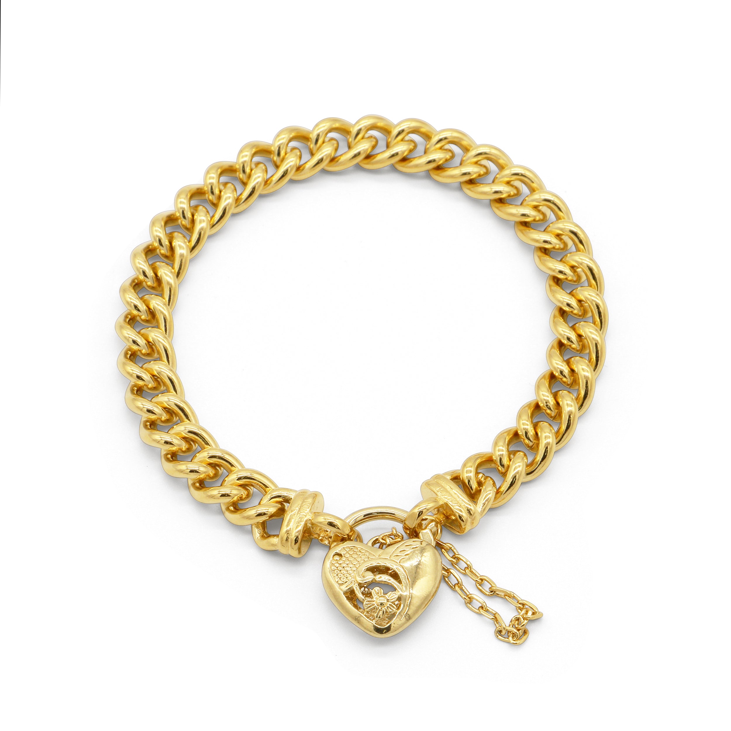 18ct Heavy Yellow Gold Plated  Euro Chain Bracelet with a Vegas Heart Locket - USA Made-1