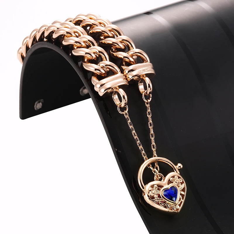 18ct Heavy Rose Gold Plated 12mm Euro Curb Chain Bracelet with a Dark Blue Filigree Locket - USA Made-1